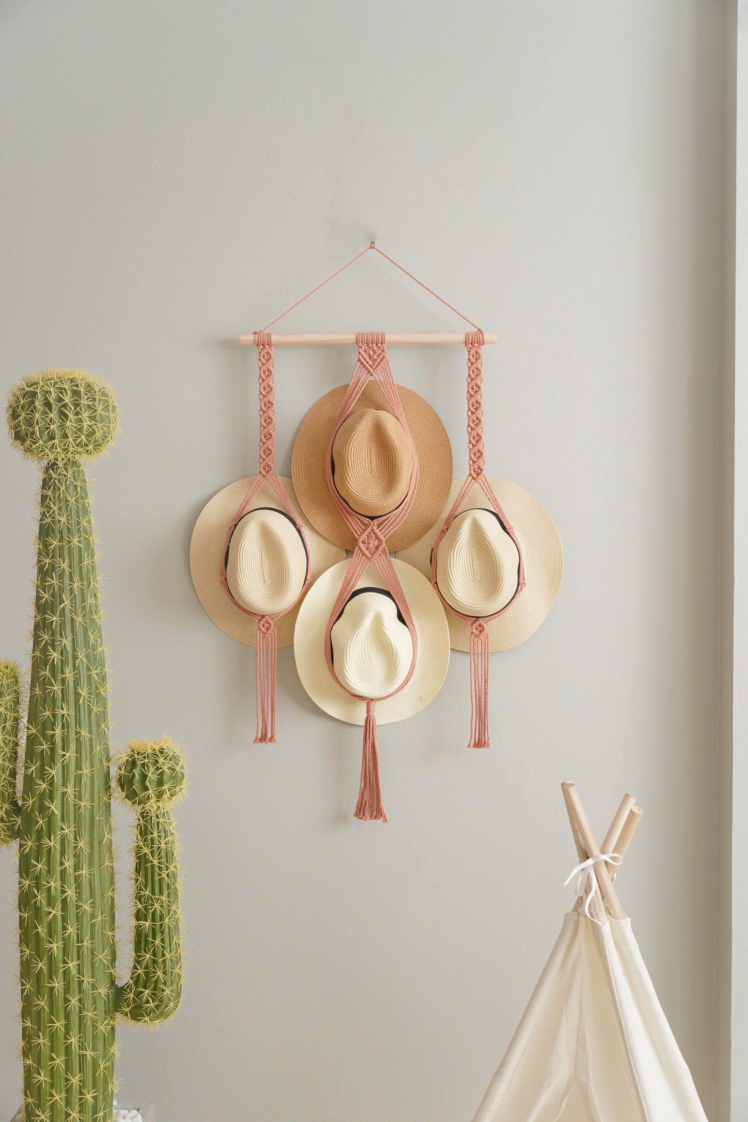 Macrame Hat Organizer Combo – Hanging Wall Hat Holder Boho Decor H12
