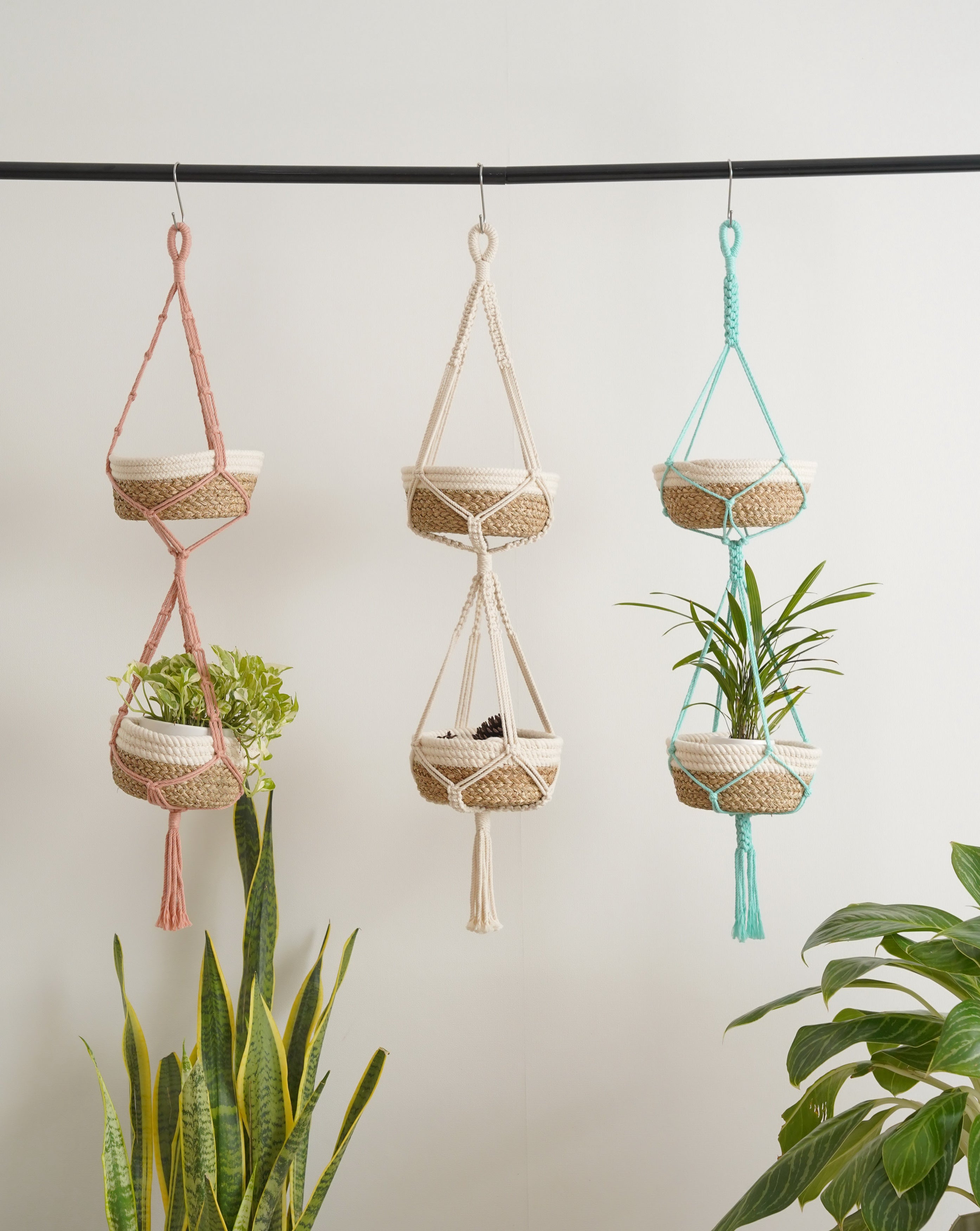 Minimalist Cotton Rope - Macrame Plant Hanger with Tassel Decor H13