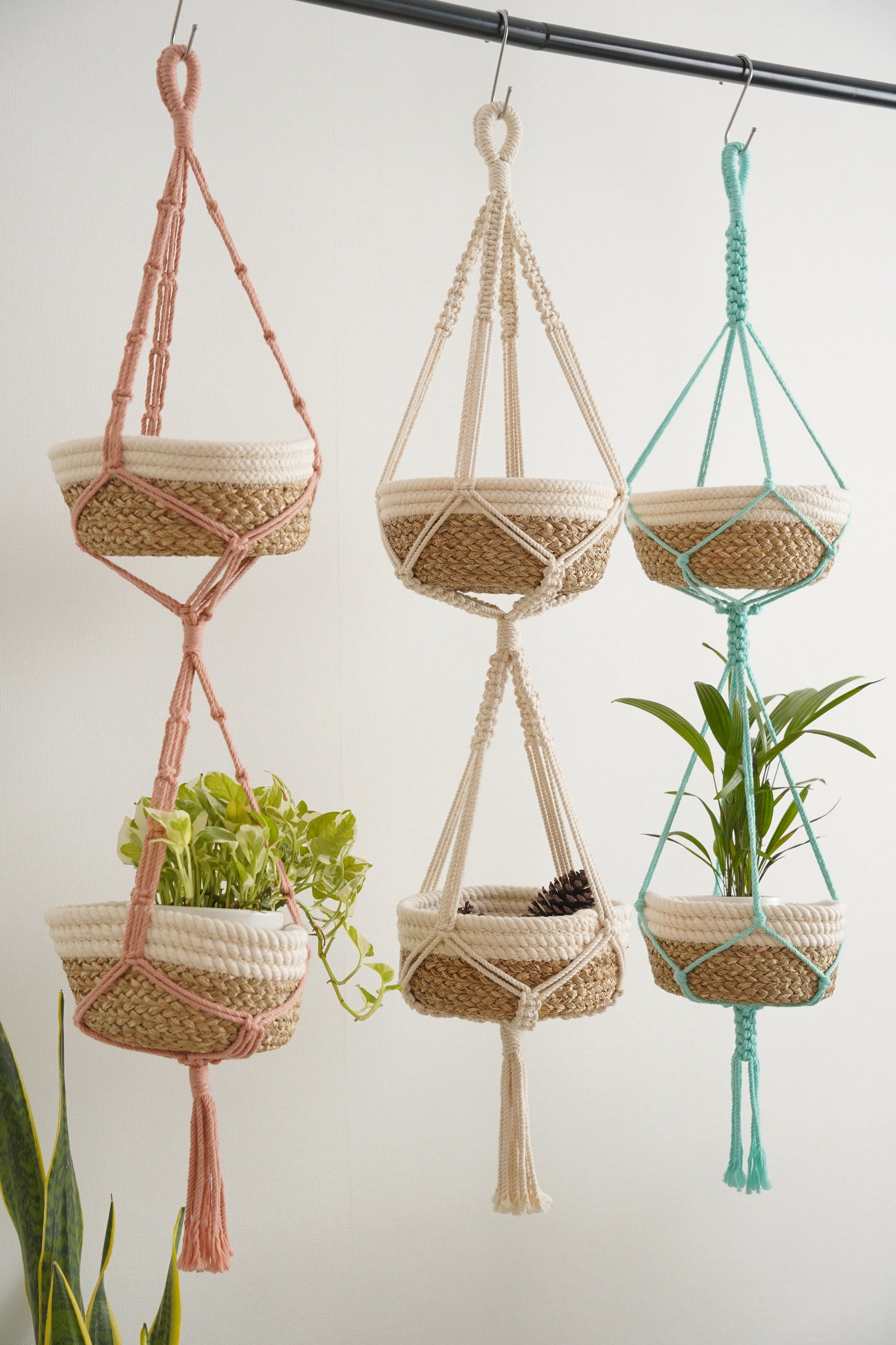 Minimalist Cotton Rope - Macrame Plant Hanger with Tassel Decor H13