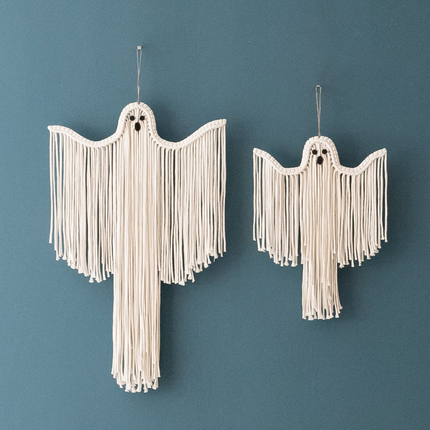 Macrame Ghost Halloween Decor – Cotton Spooky Wall Hanging V20