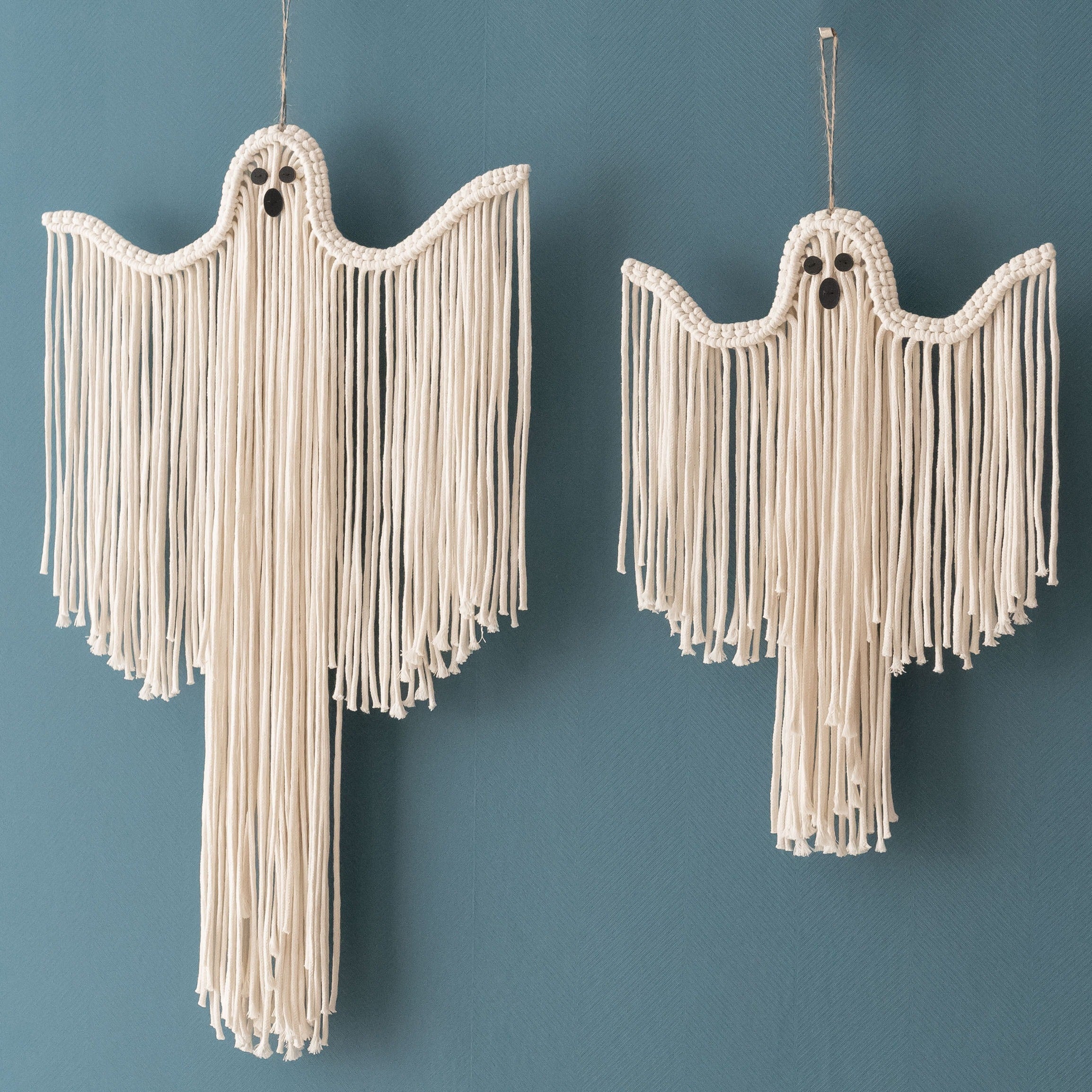 Macrame Ghost Halloween Decor – Cotton Spooky Wall Hanging V20