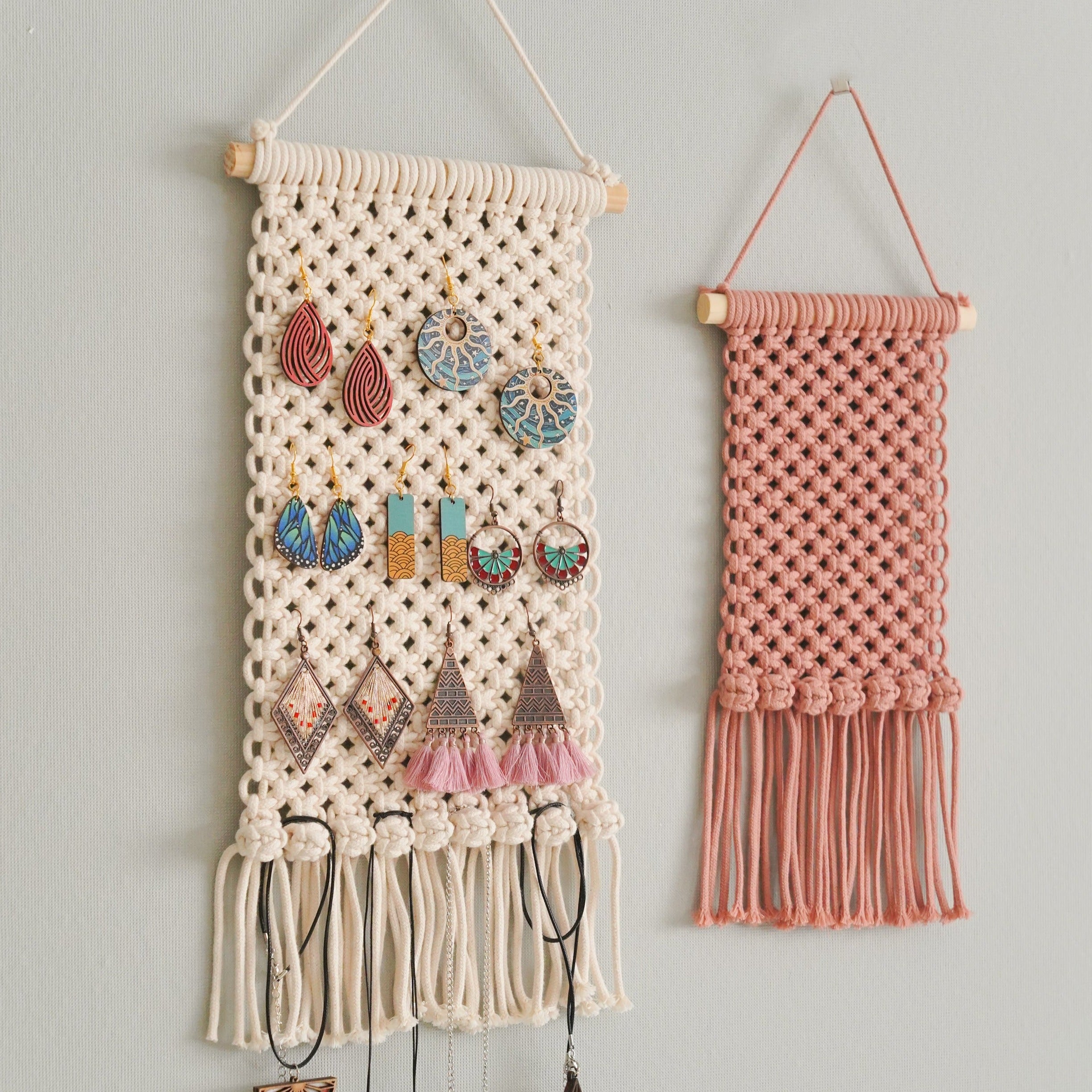 Macrame Earring Holder – Boho Jewelry Organizer Wall Hanging H83