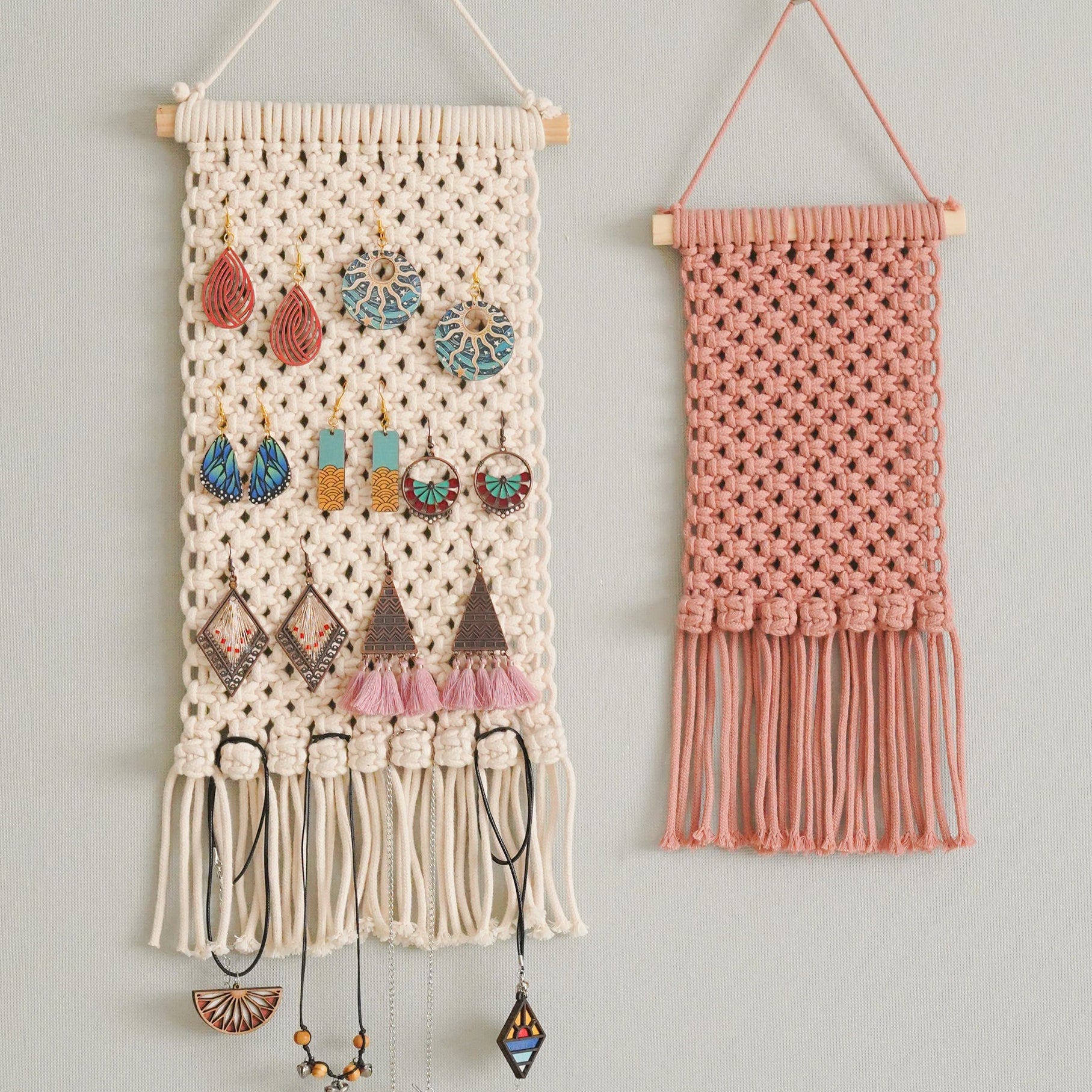 Macrame Earring Holder – Boho Jewelry Organizer Wall Hanging H83