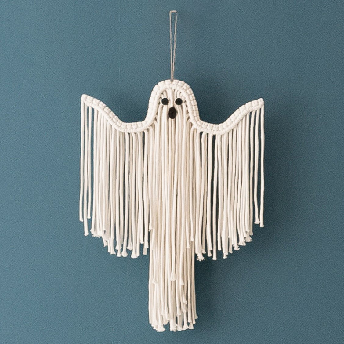 Macrame Ghost Halloween Decor – Cotton Spooky Wall Hanging V20