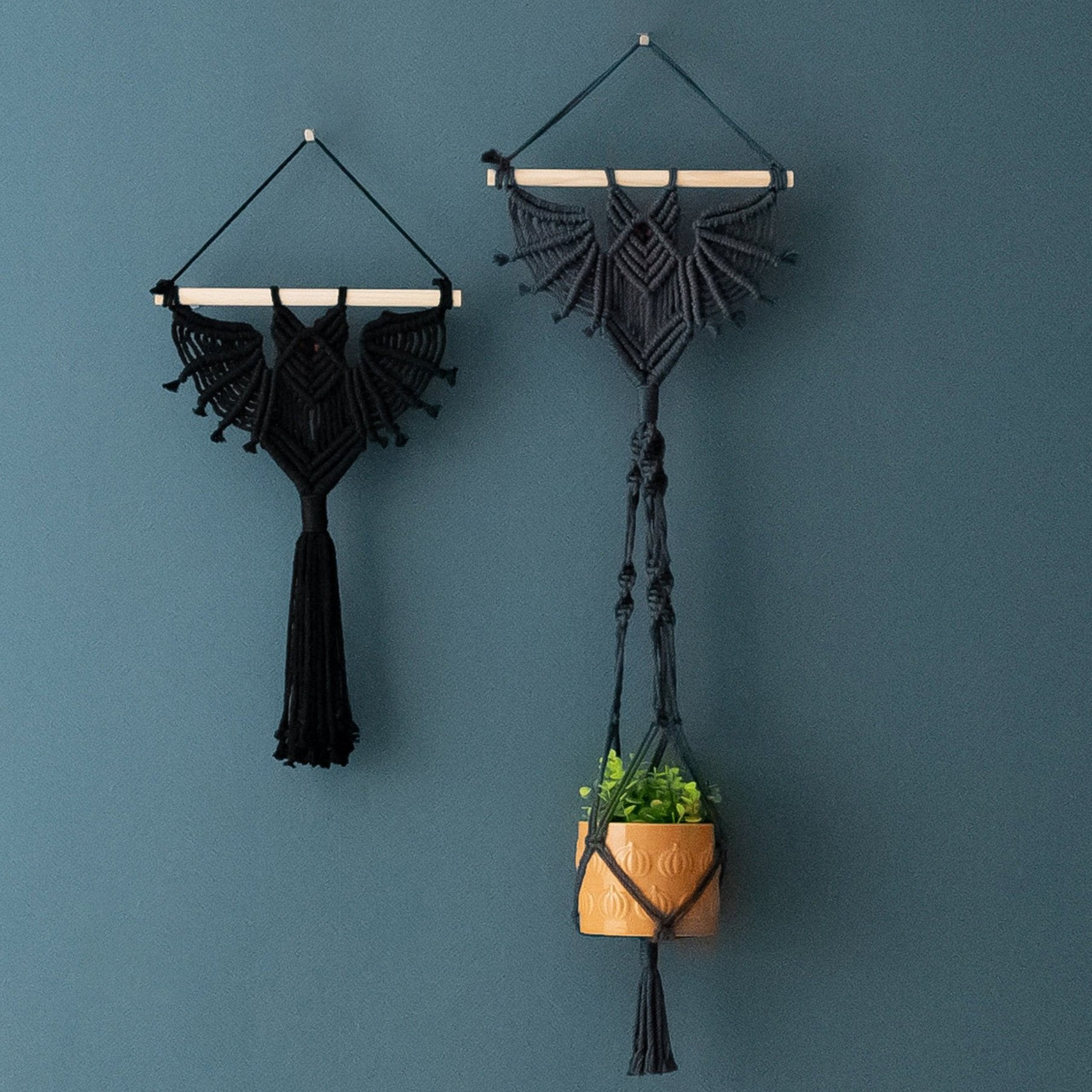 Macrame Bat-Inspired Wall Decor & Plant Hanger – Handmade Boho Art W52