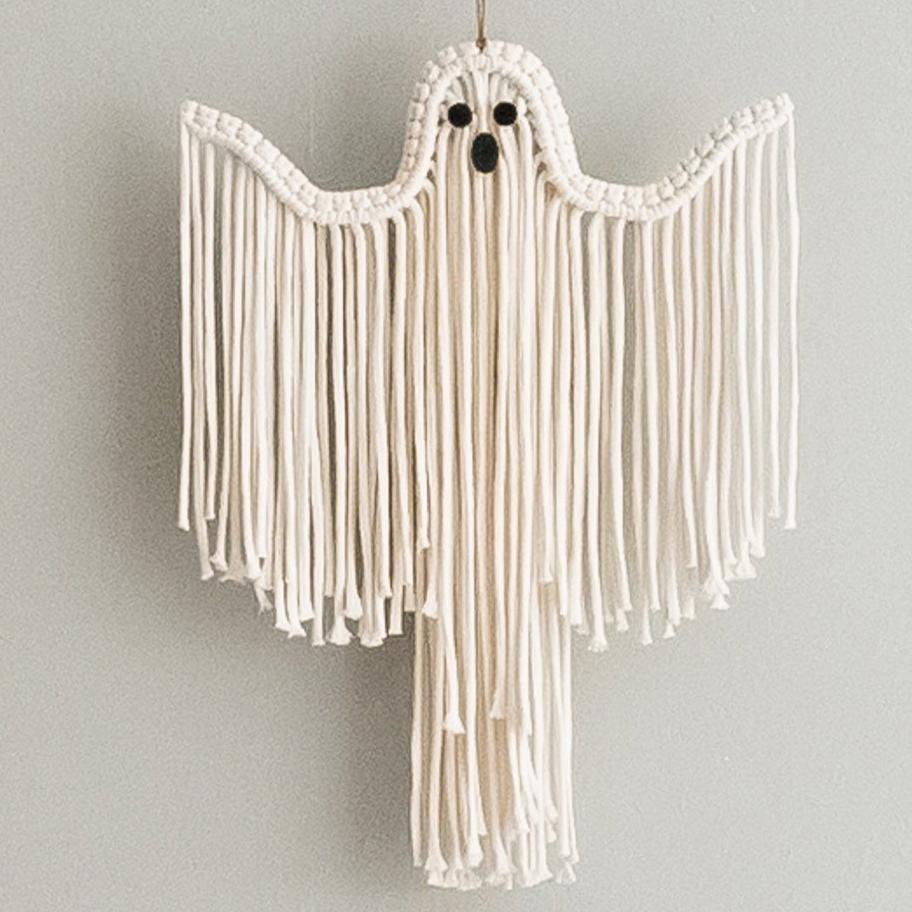 Macrame Ghost Halloween Decor – Cotton Spooky Wall Hanging V20