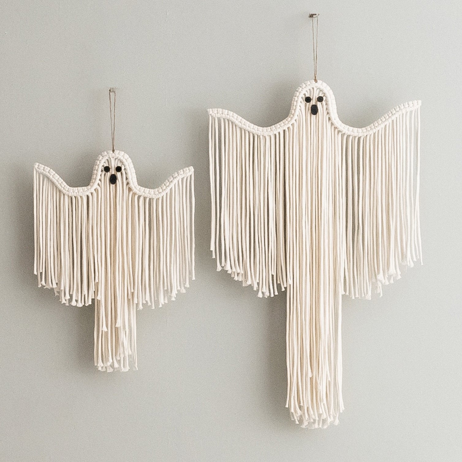 Macrame Ghost Halloween Decor – Cotton Spooky Wall Hanging V20