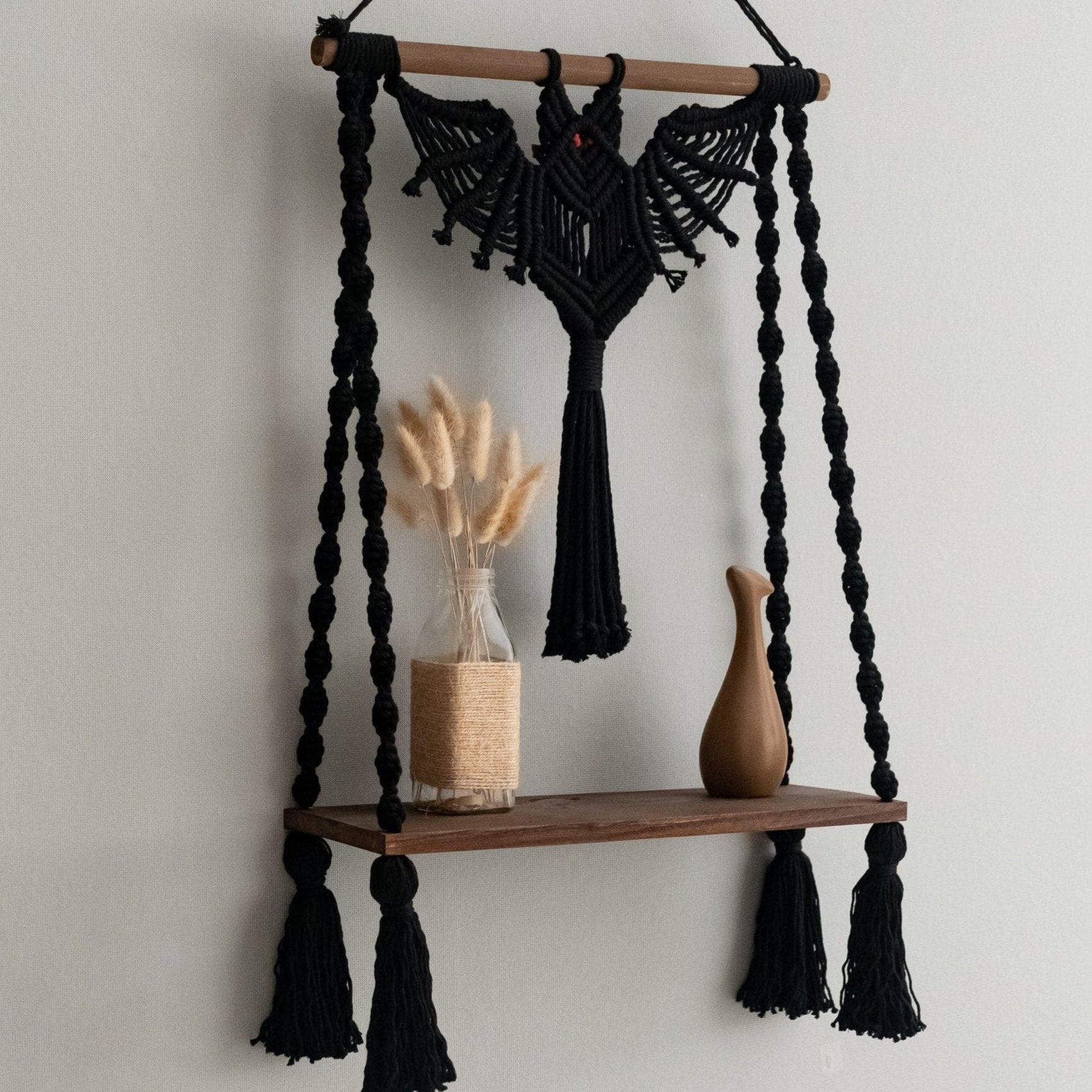 Macrame Bat-Inspired Wall Decor & Plant Hanger – Handmade Boho Art W52