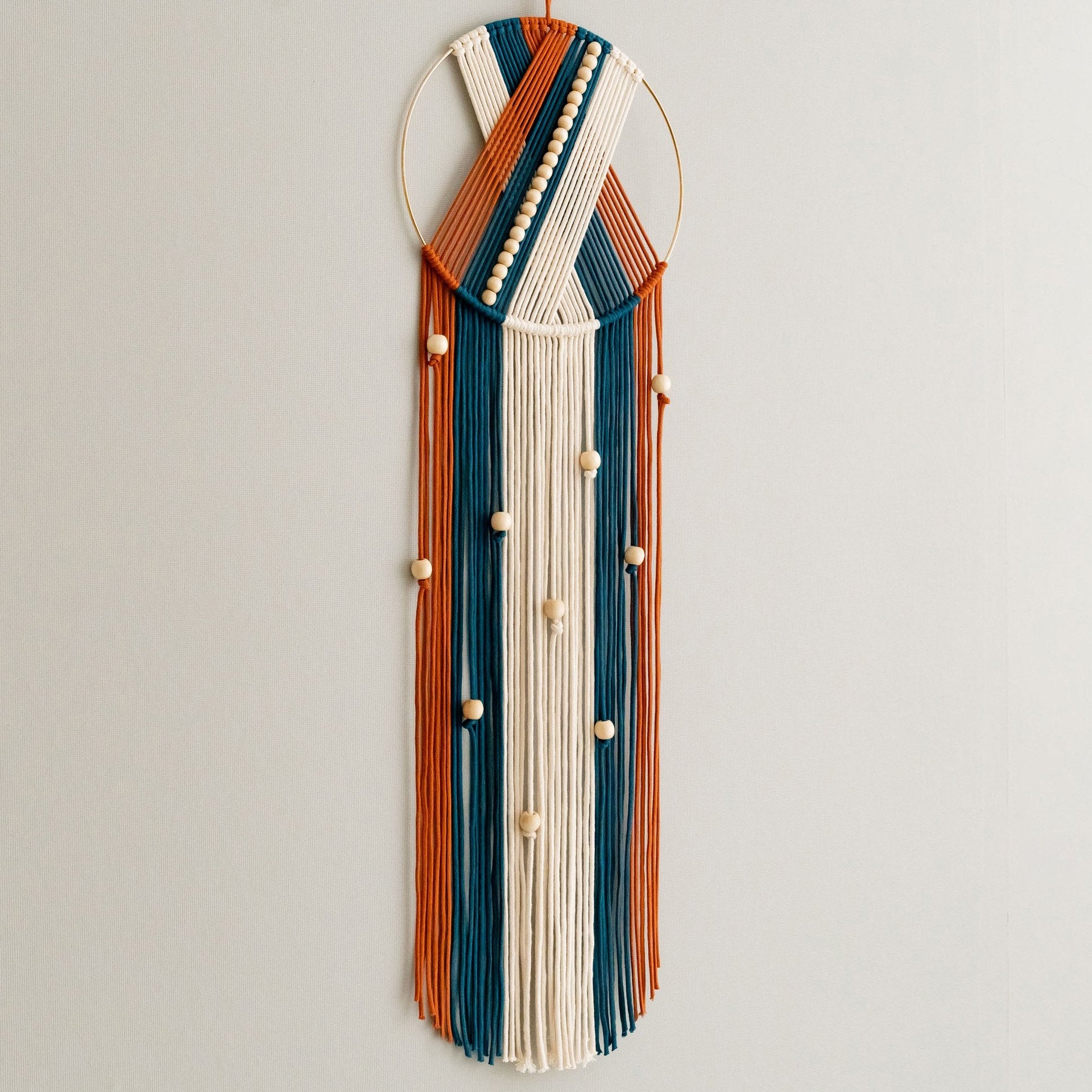 Macrame Dreamcatcher with Wooden Beads for Boho Wall Decor V50