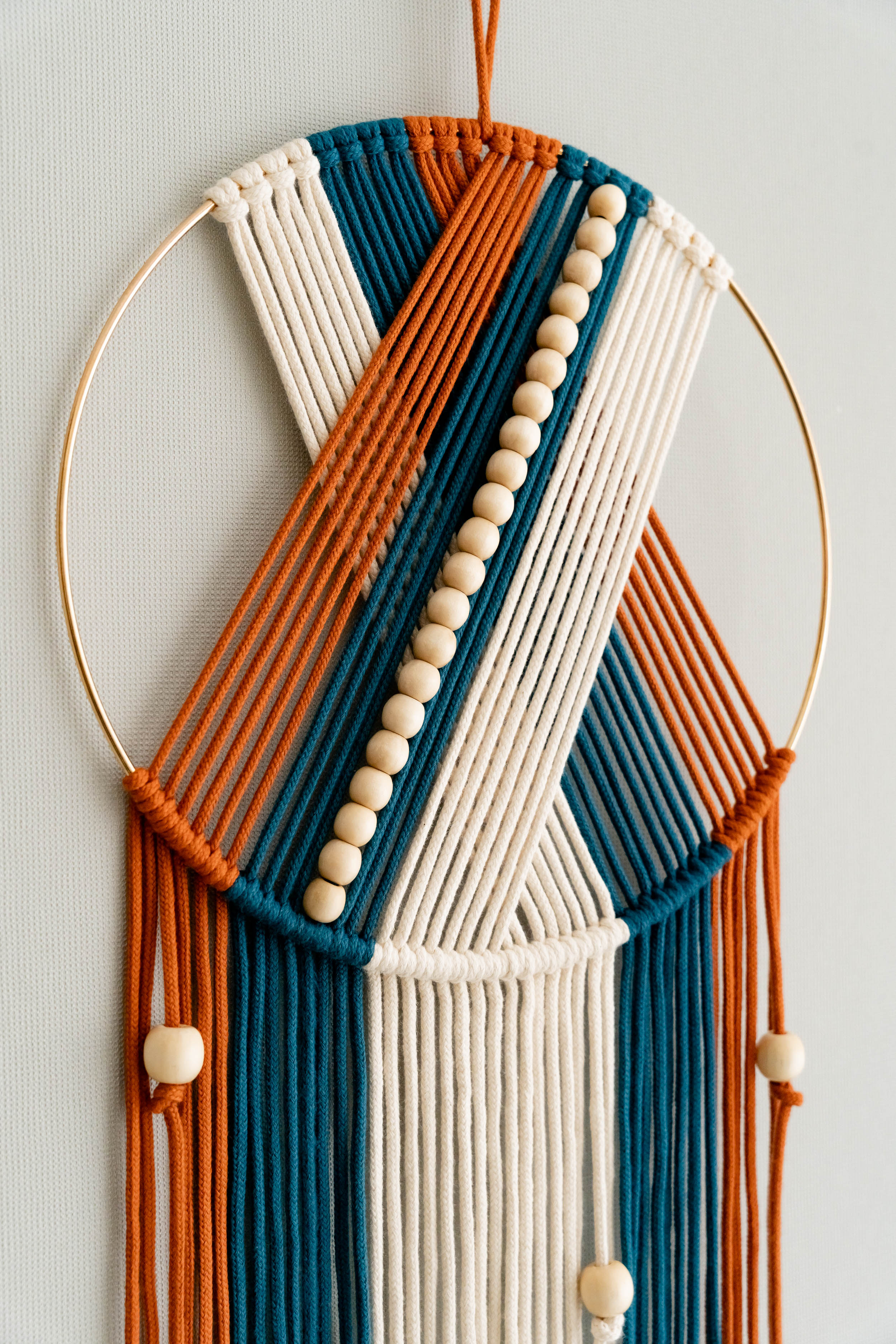 Macrame Dreamcatcher with Wooden Beads for Boho Wall Decor V50