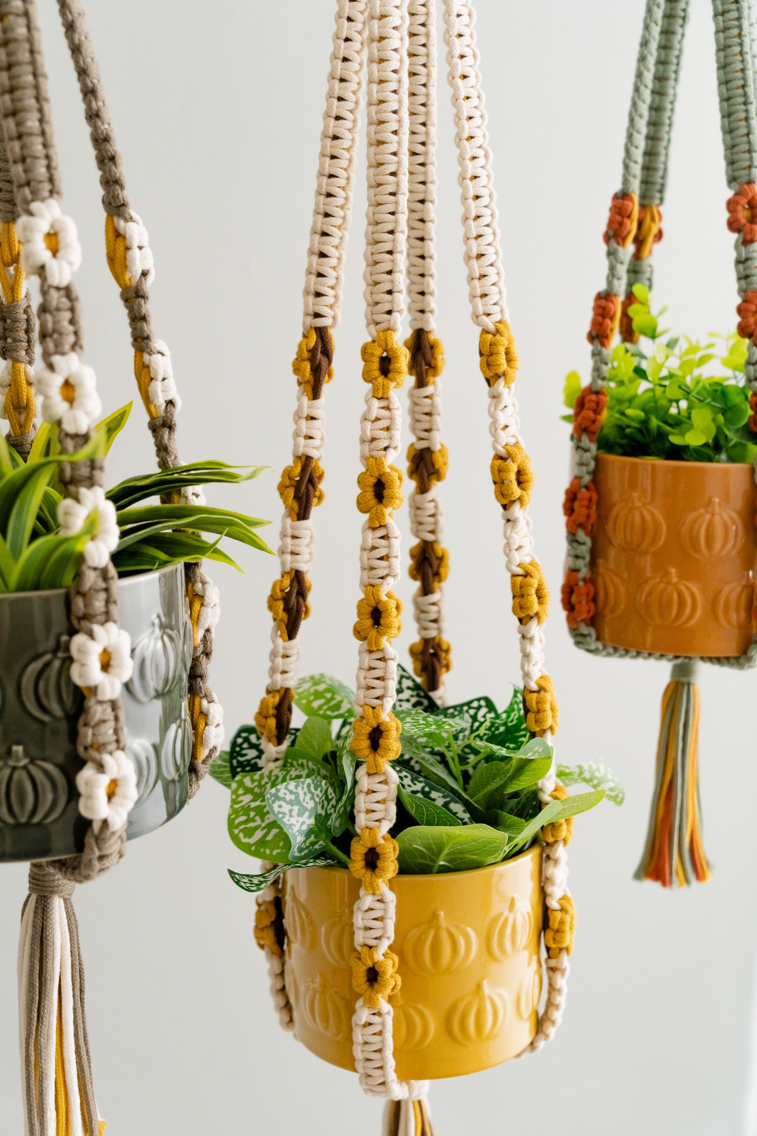 Beaded Macrame Plant Hanger with Tassel – Colorful Cotton Decor I47