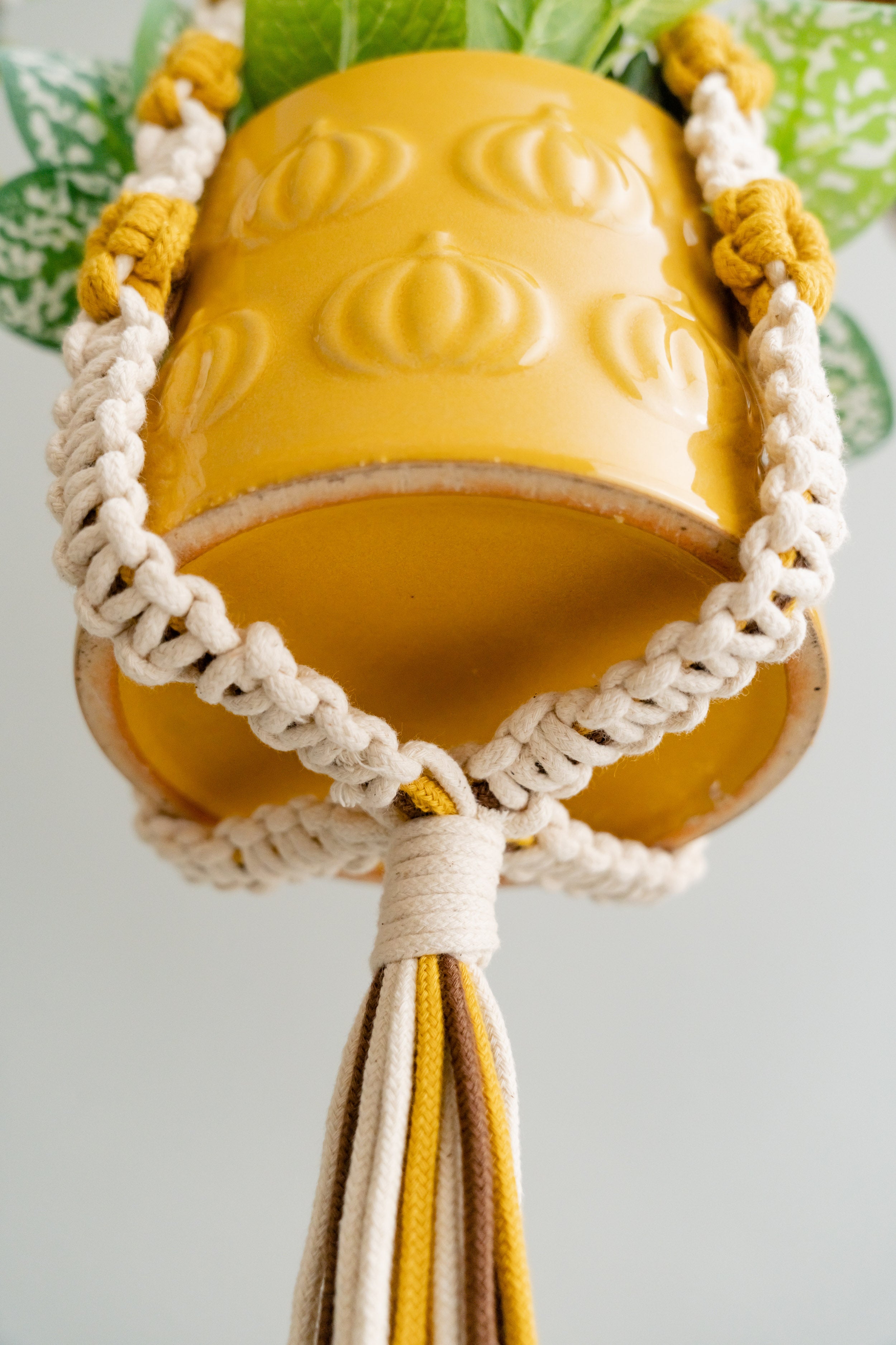 Beaded Macrame Plant Hanger with Tassel – Colorful Cotton Decor I47