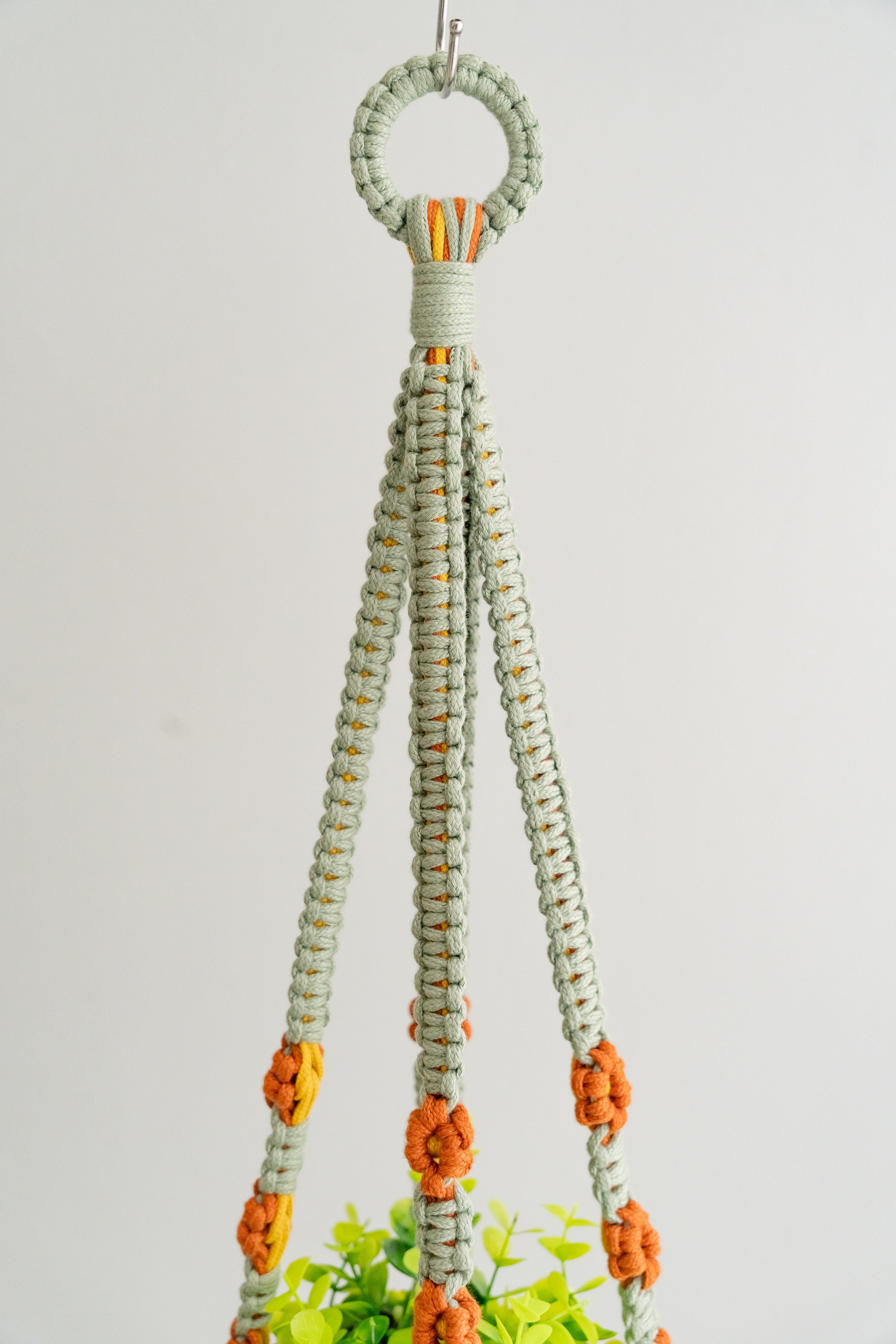 Beaded Macrame Plant Hanger with Tassel – Colorful Cotton Decor I47