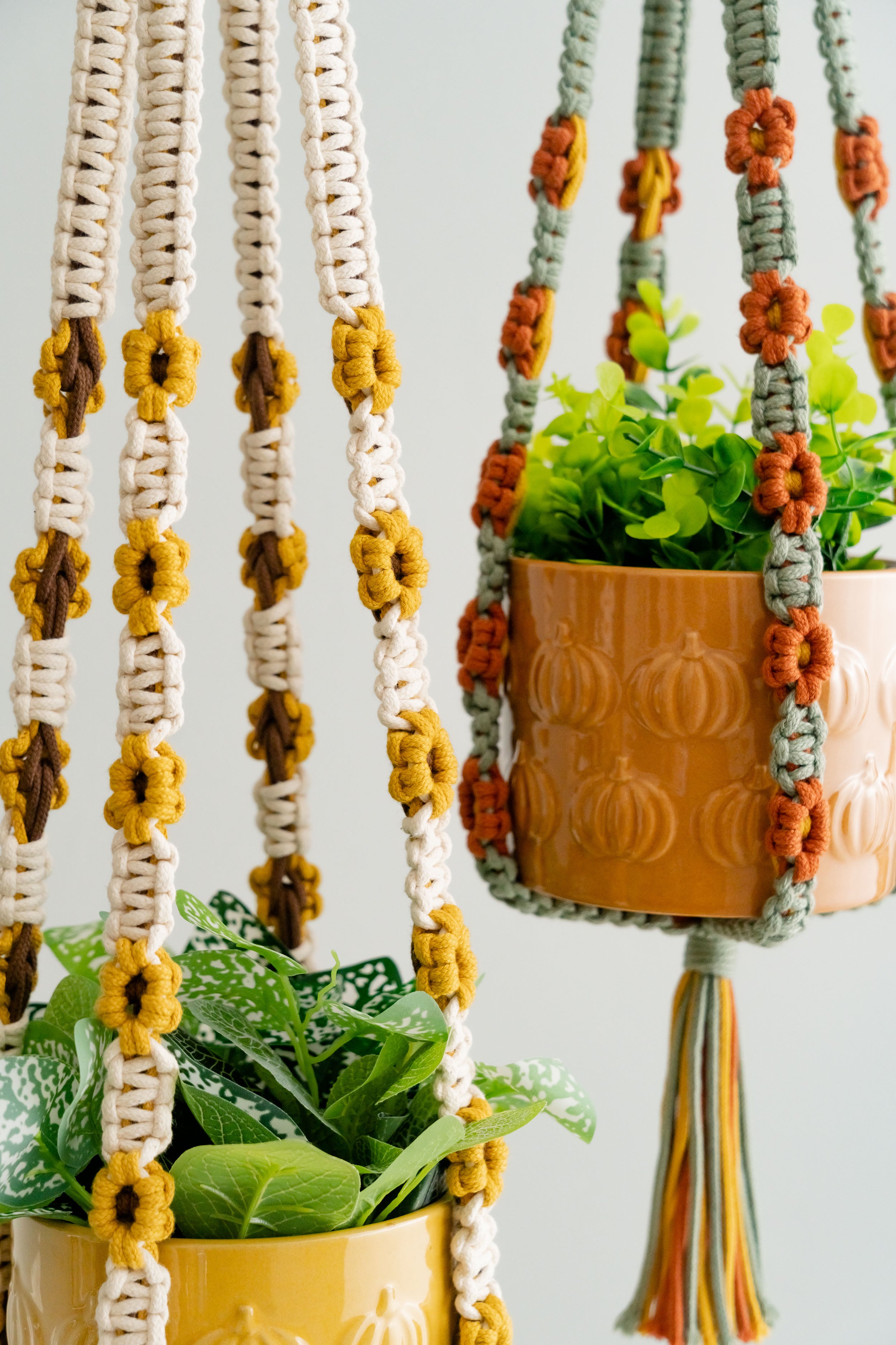 Beaded Macrame Plant Hanger with Tassel – Colorful Cotton Decor I47