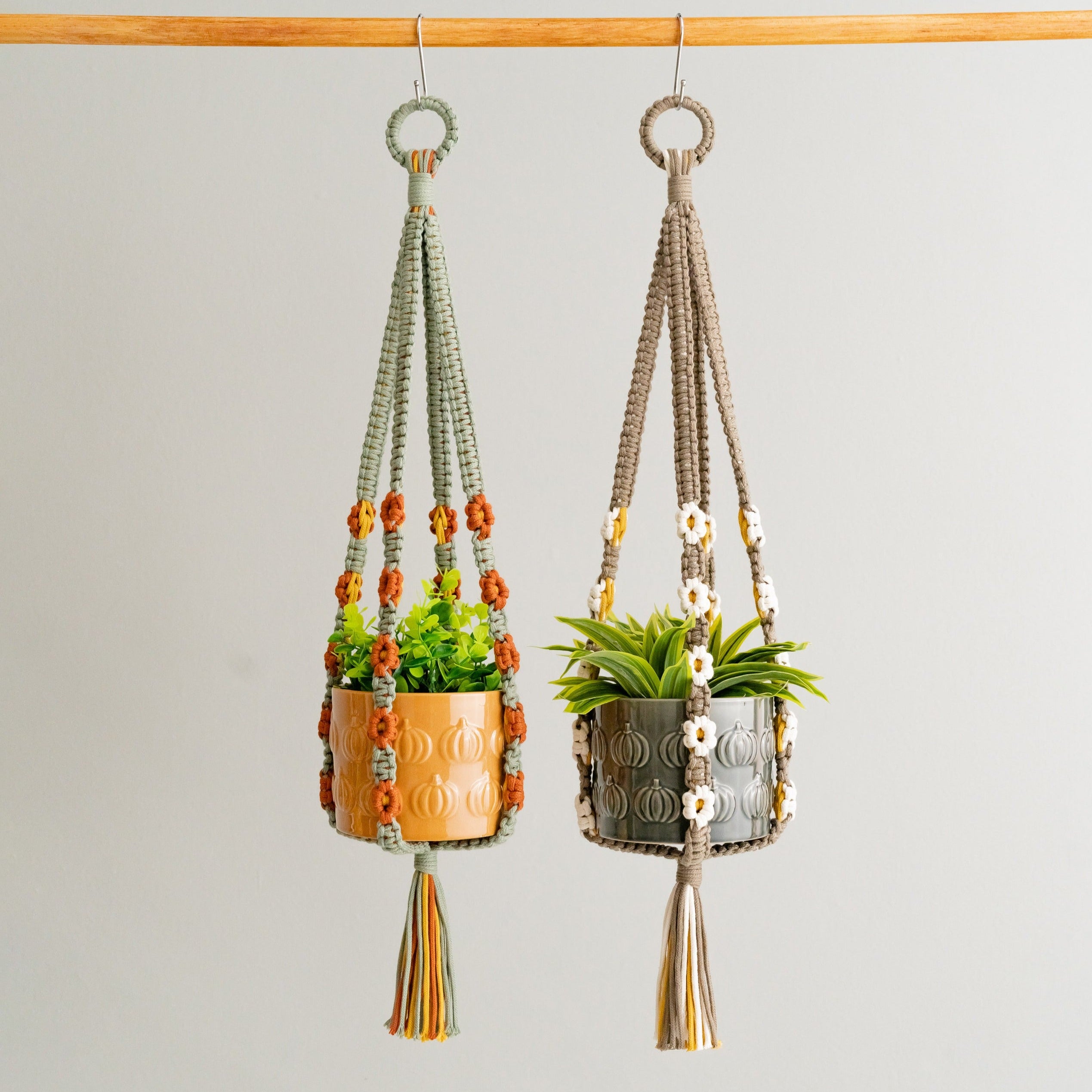 Beaded Macrame Plant Hanger with Tassel – Colorful Cotton Decor I47