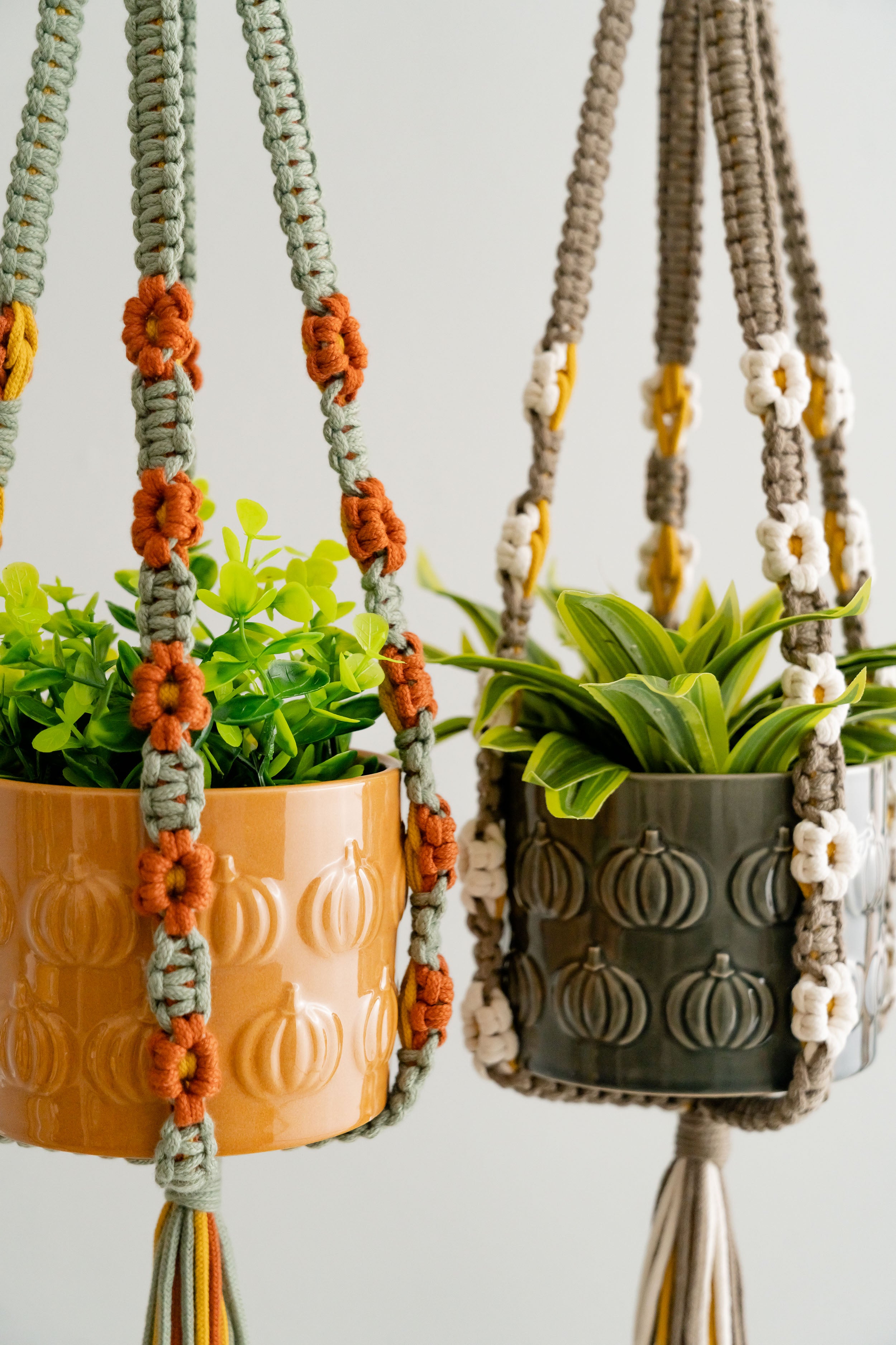 Beaded Macrame Plant Hanger with Tassel – Colorful Cotton Decor I47