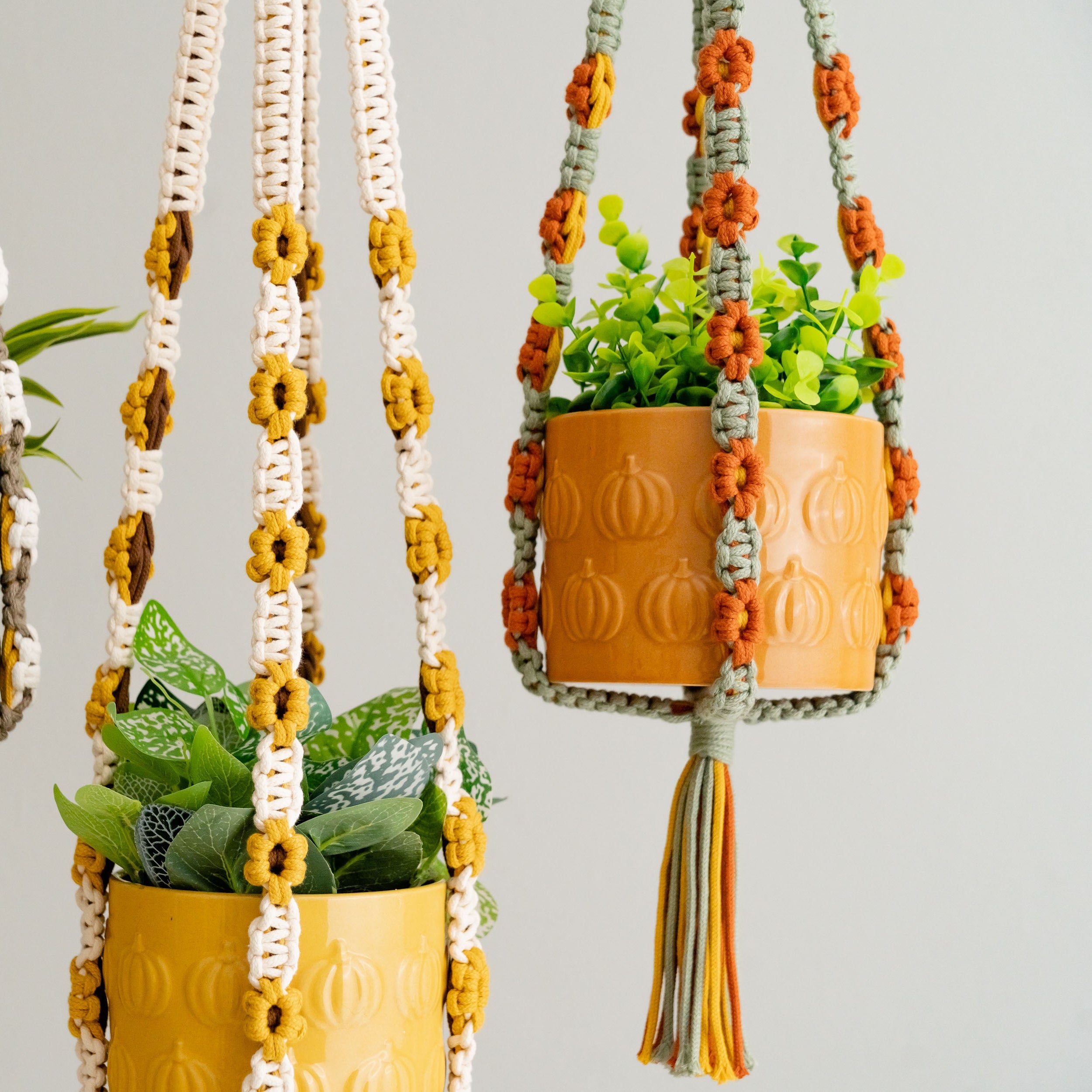 Beaded Macrame Plant Hanger with Tassel – Colorful Cotton Decor I47