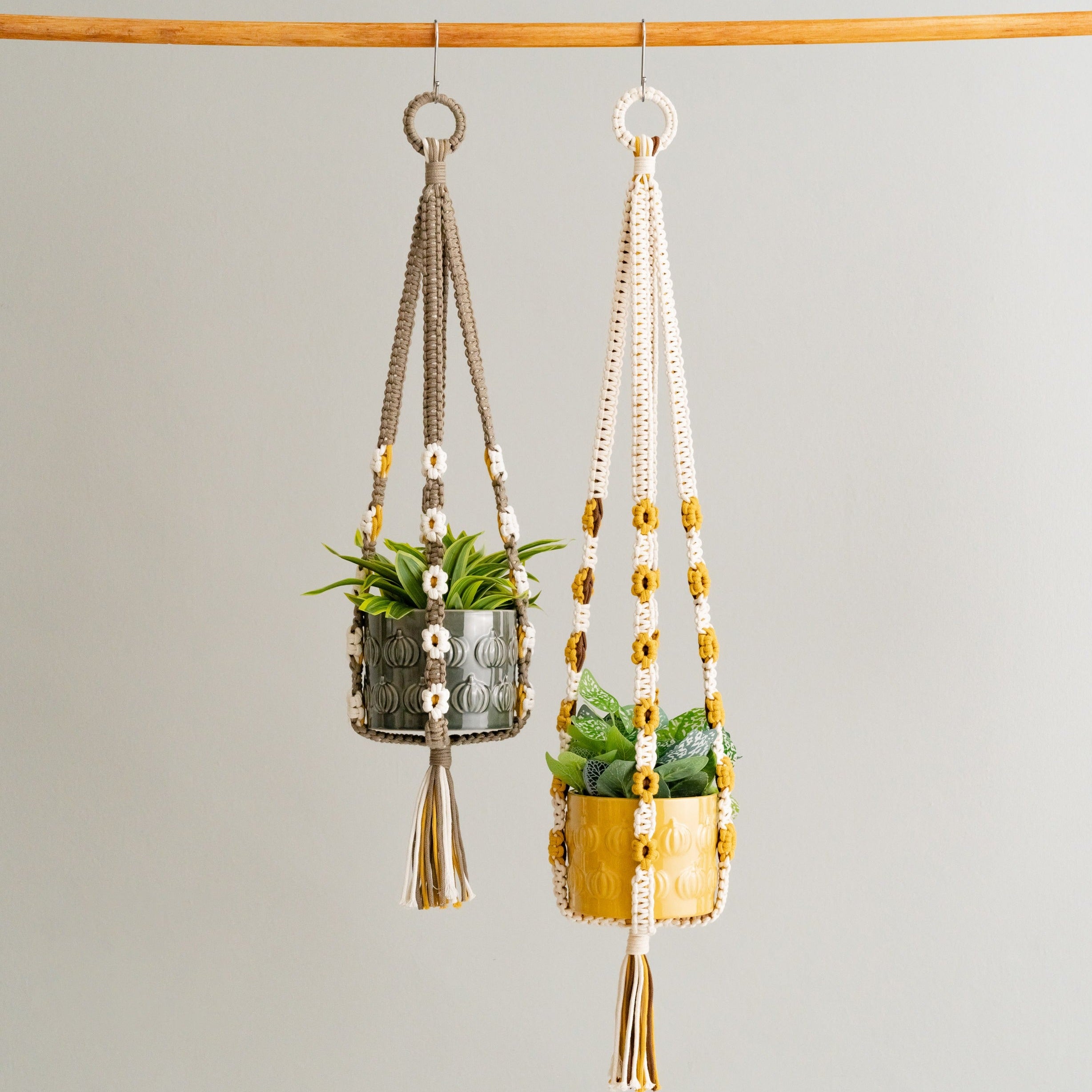 Beaded Macrame Plant Hanger with Tassel – Colorful Cotton Decor I47