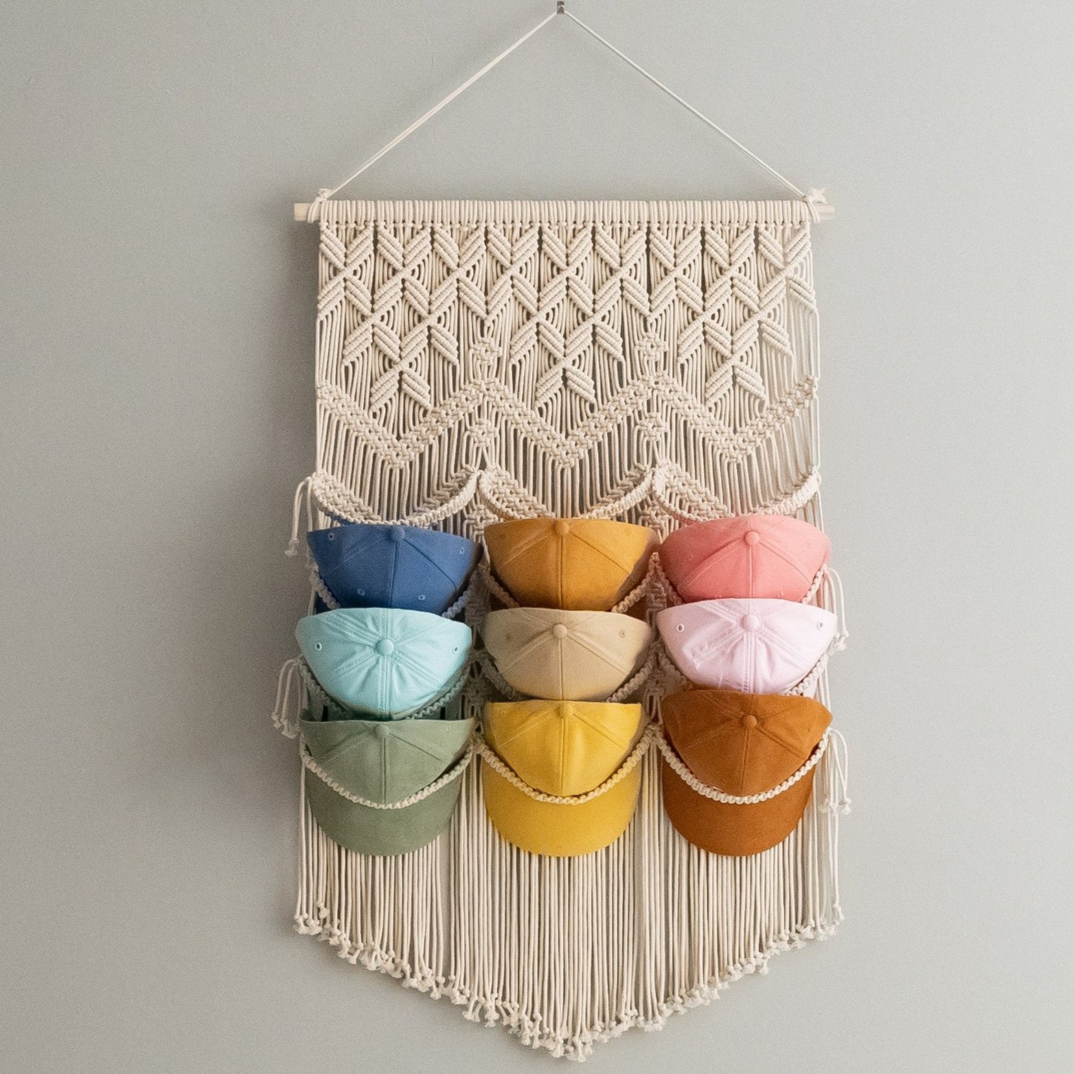 Macrame Baseball Cap Holder – Hat Organizer for Wall I23