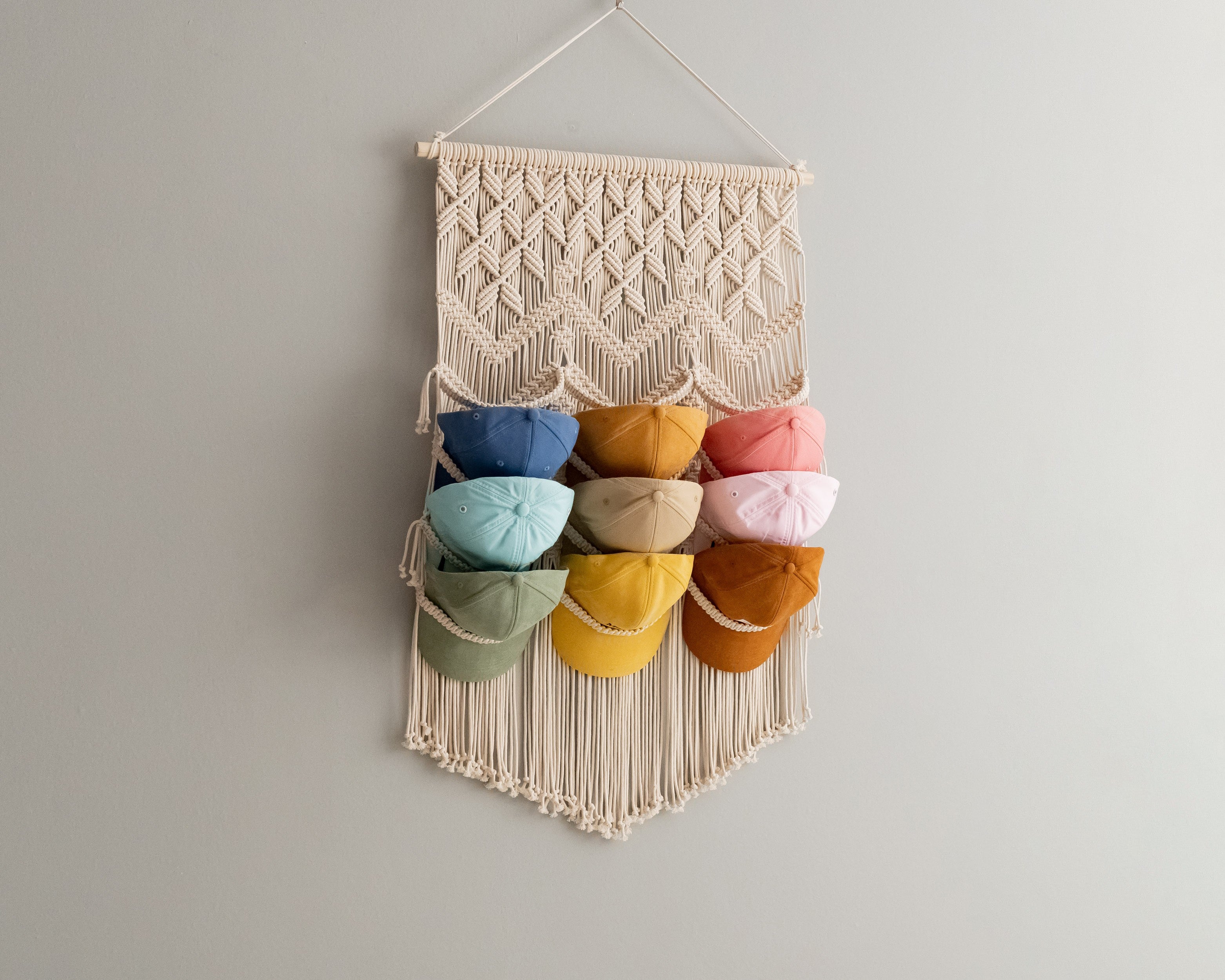 Macrame Baseball Cap Holder – Hat Organizer for Wall I23