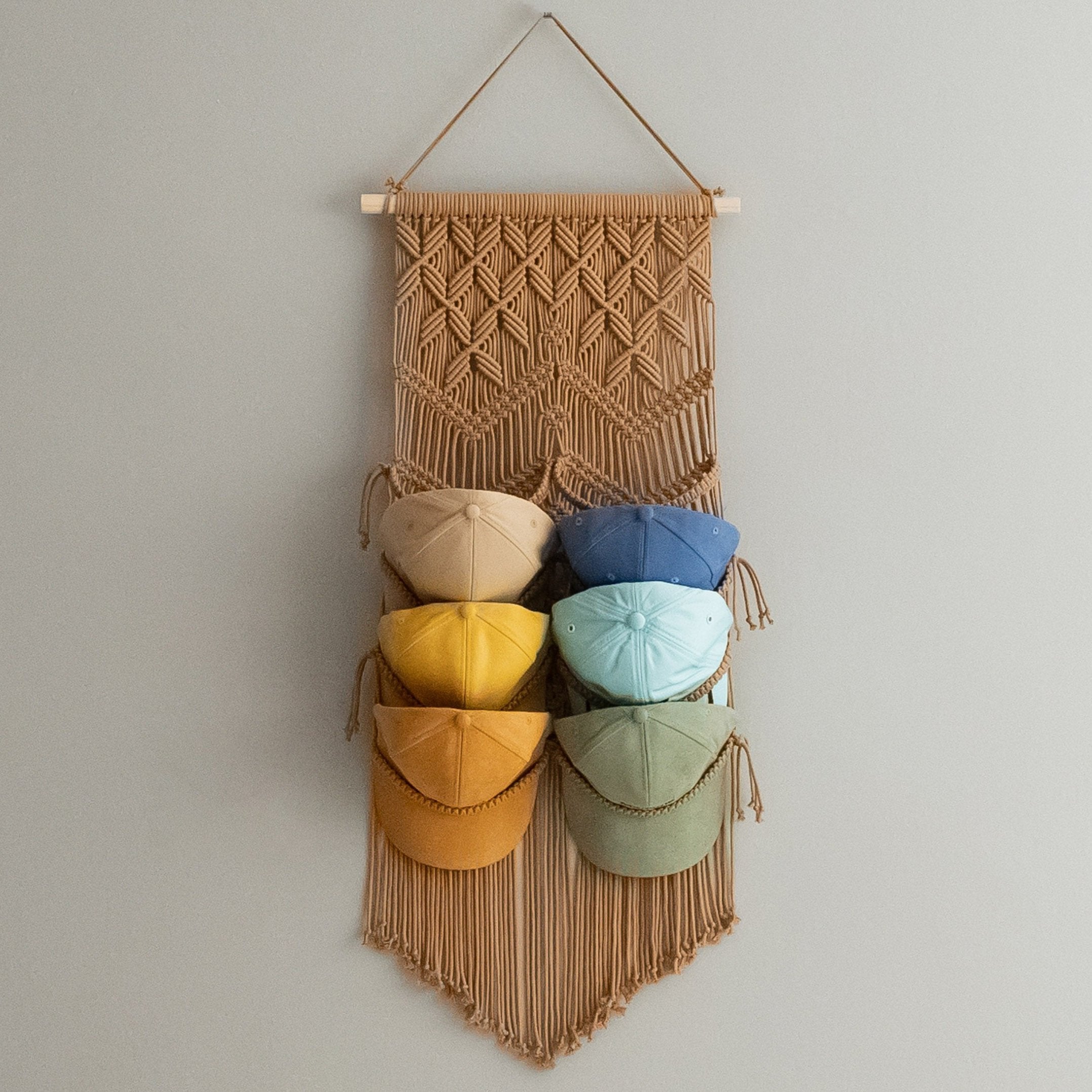 Macrame Baseball Cap Holder – Hat Organizer for Wall I23