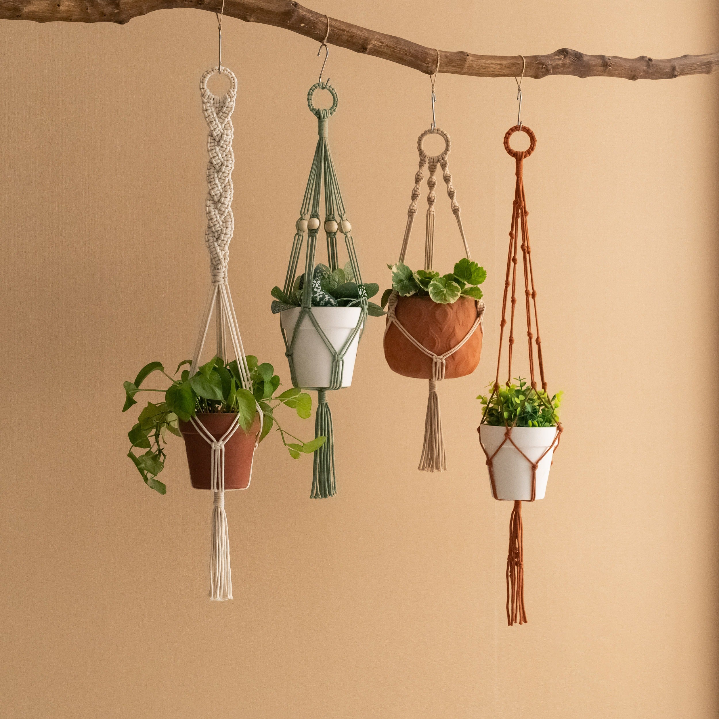 Macrame Hanging Plant Holder - Boho Wall Decor Cotton Rope I87