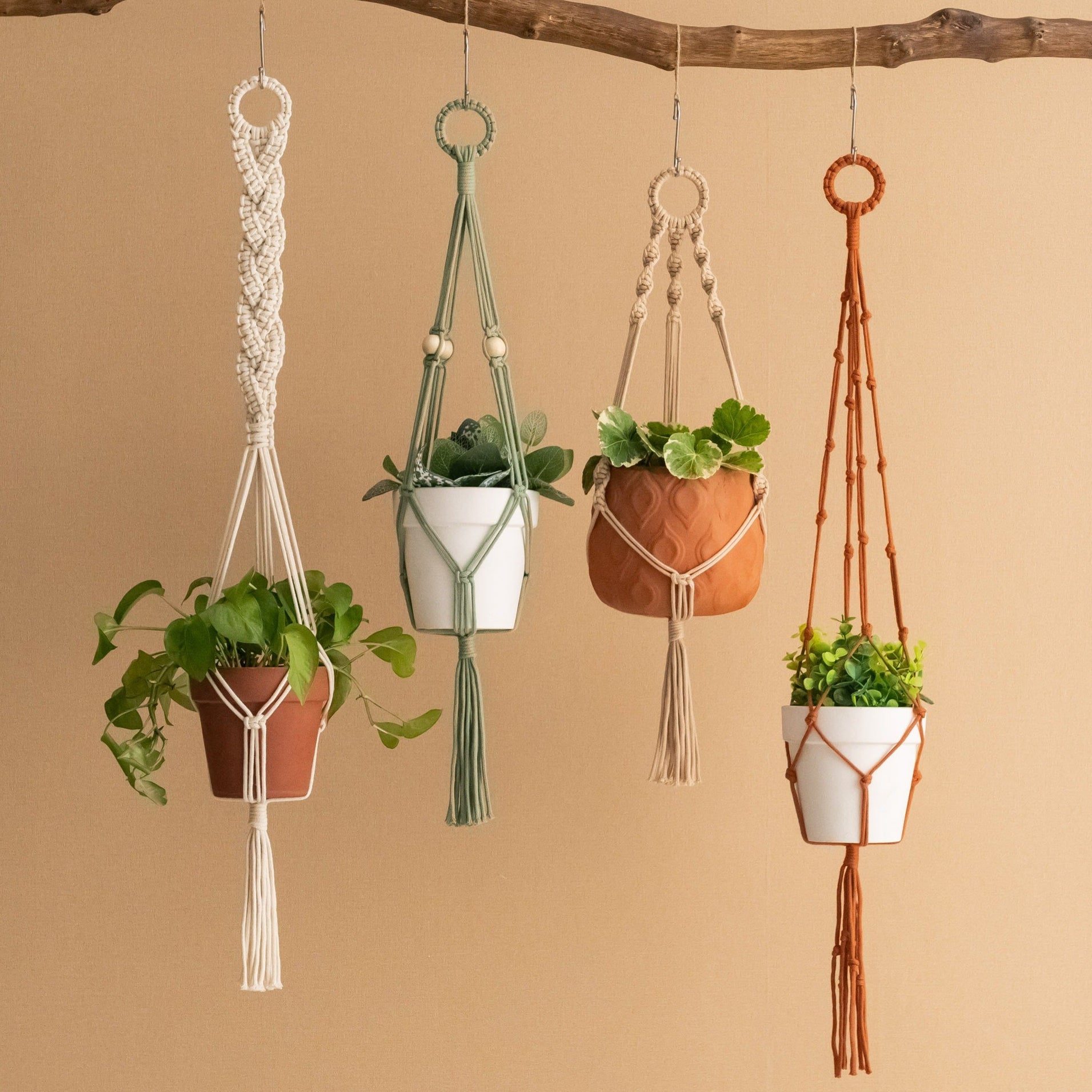 Macrame Hanging Plant Holder - Boho Wall Decor Cotton Rope I87
