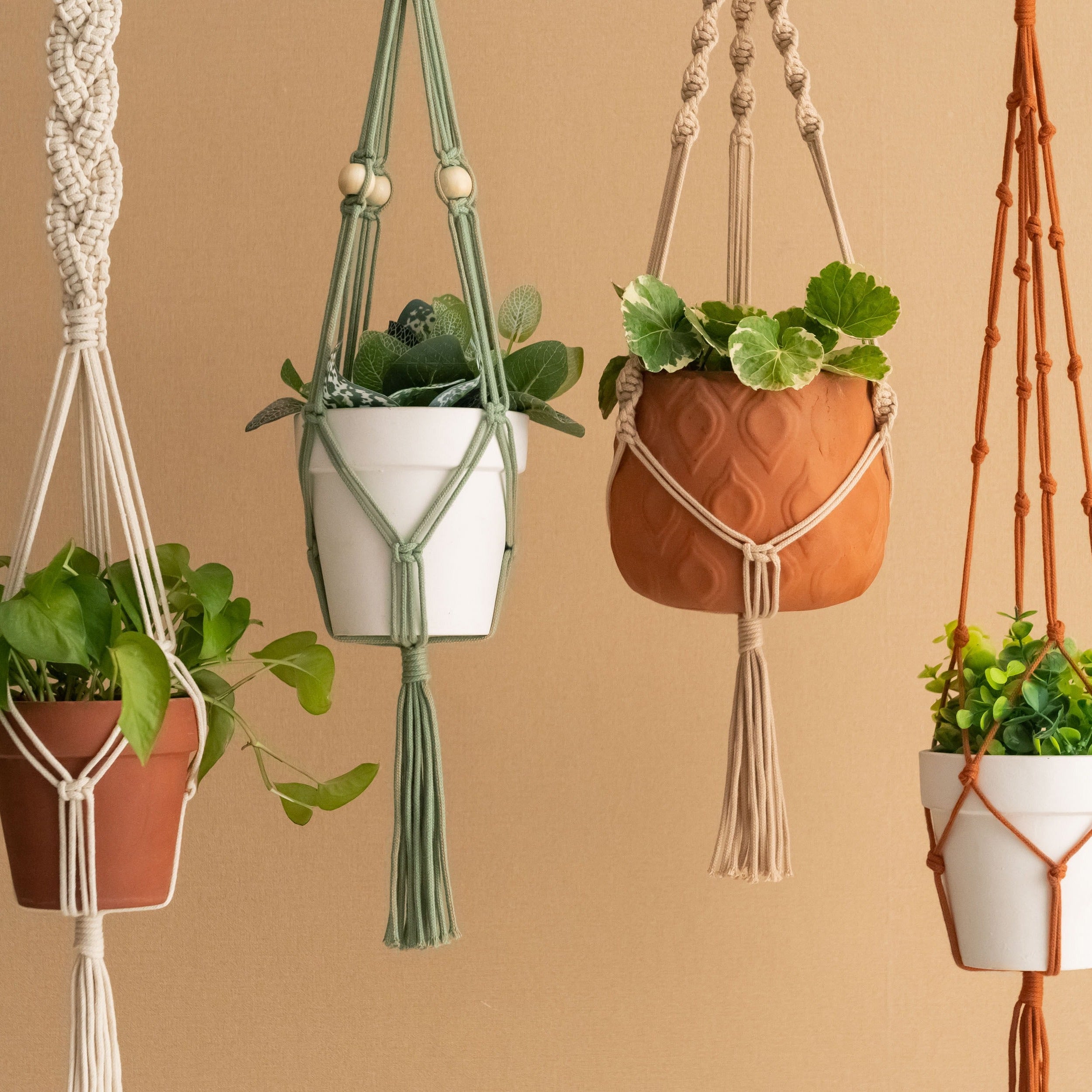 Macrame Hanging Plant Holder - Boho Wall Decor Cotton Rope I87