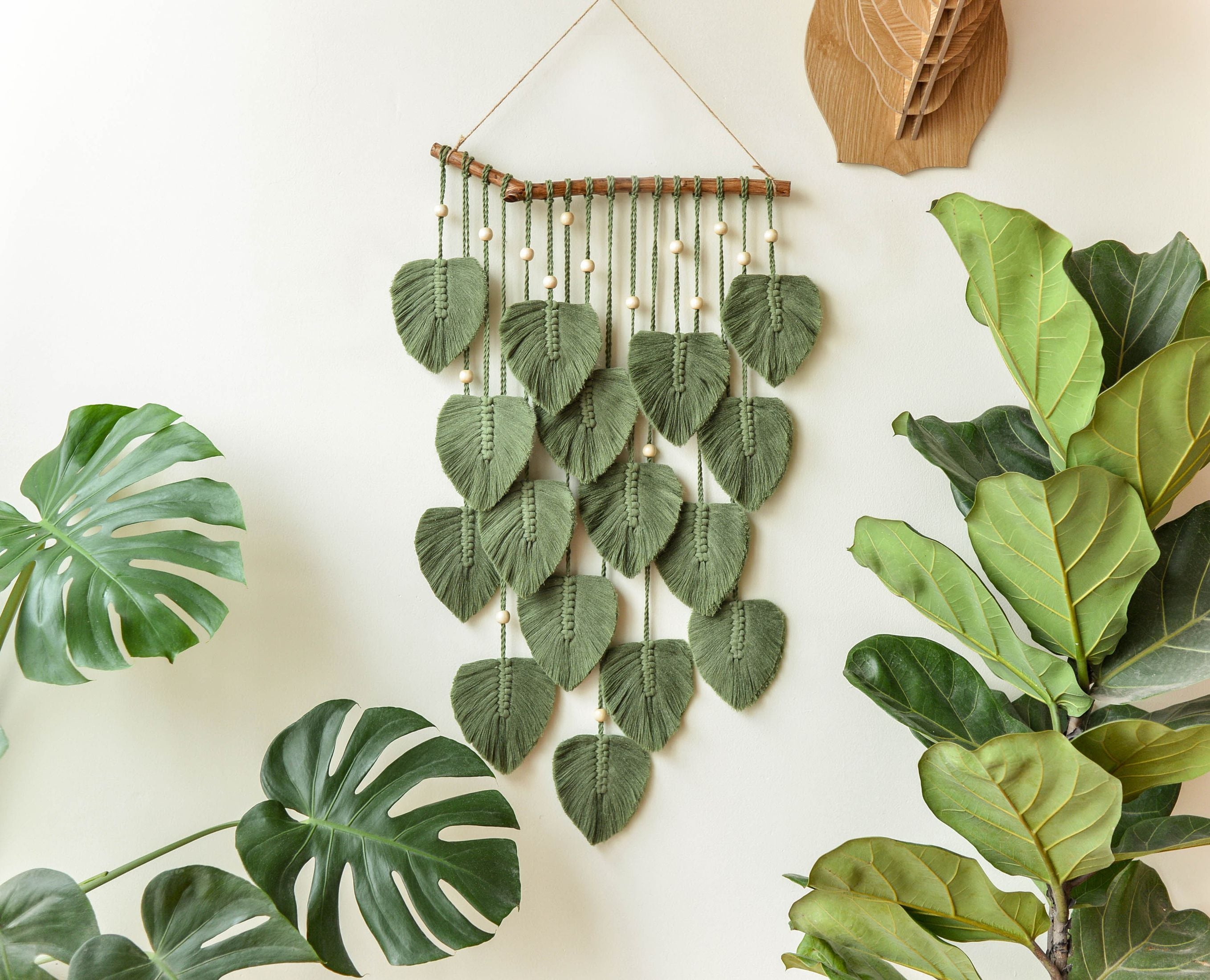 Green Leaves Macrame Wall Hanging - Boho Nursery Wall Decor L02