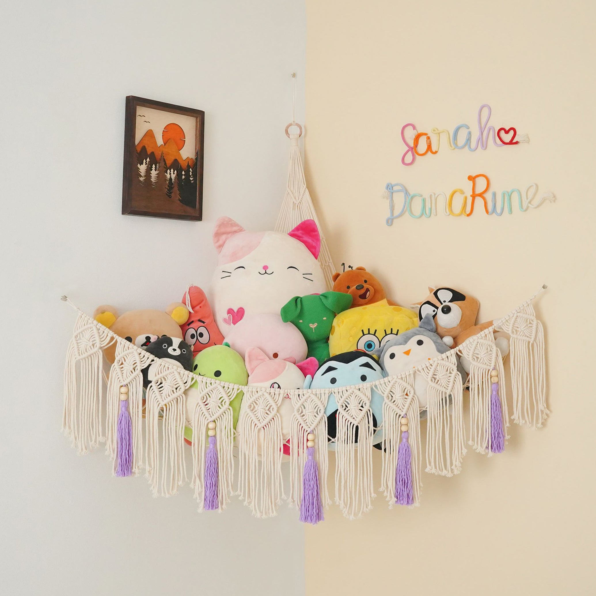 Macrame Toy Hammock with Tassels – Nursery Storage Net I20