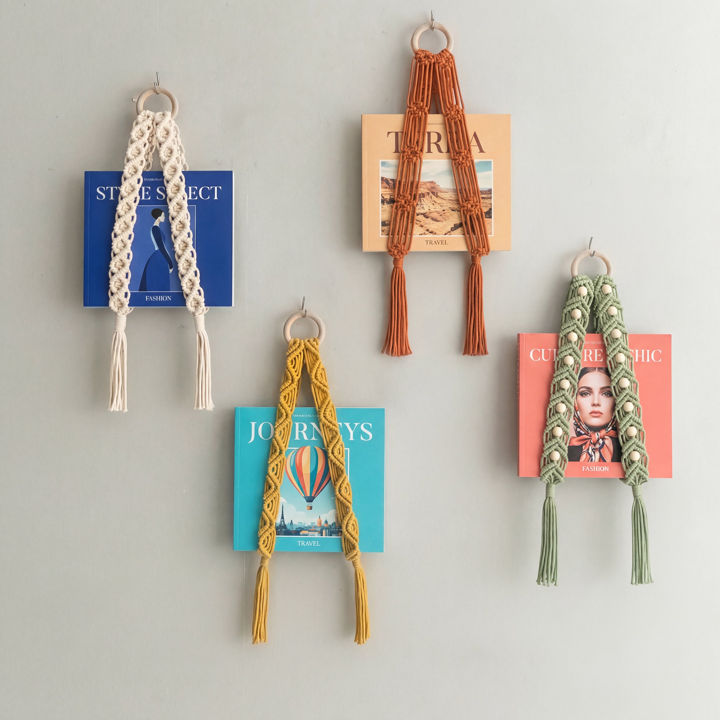 Macrame Wall Book Holder Wood for Living Room Aesthetic Decor T16