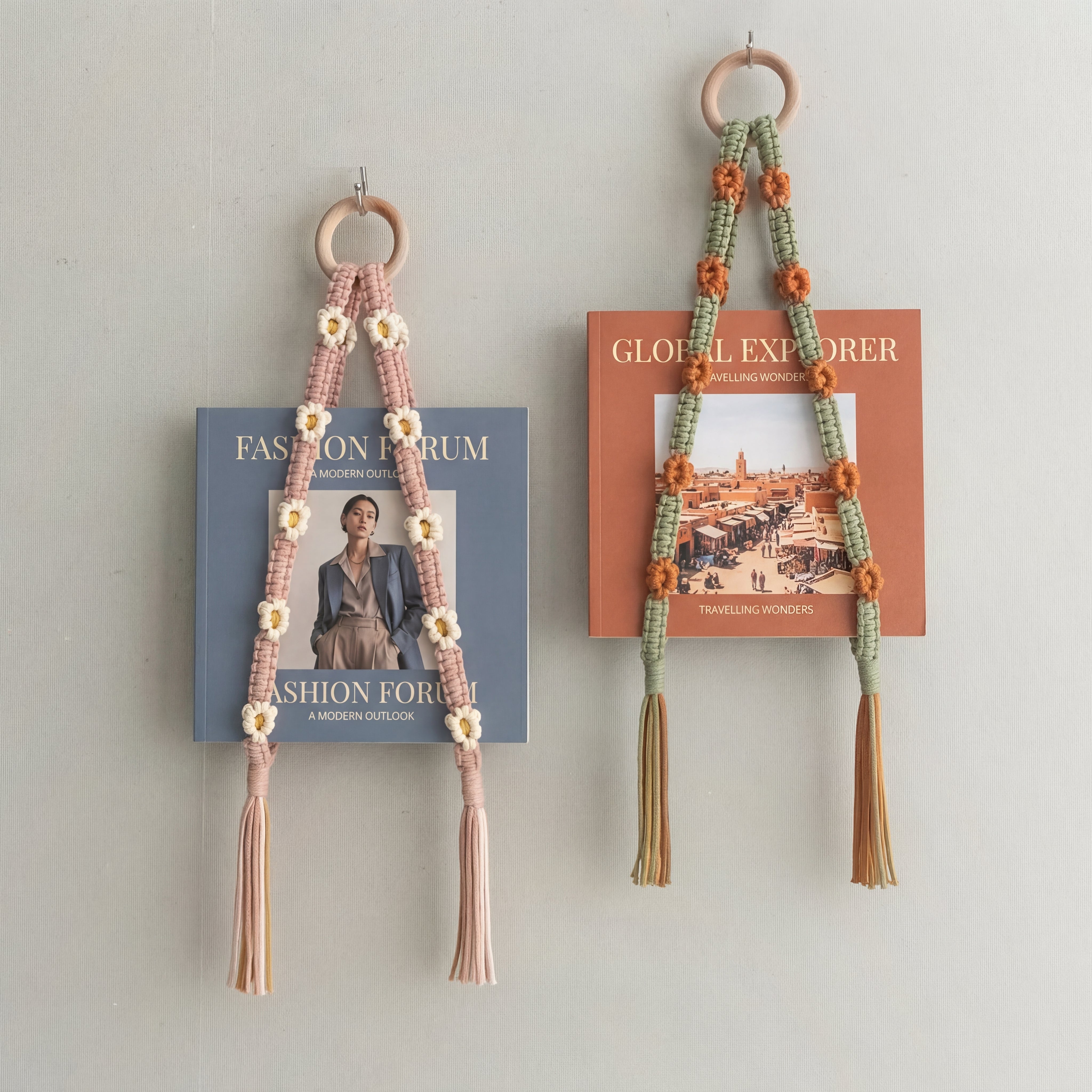 Macrame Book Holder Wall Hanger for Wall Hanging Decor Boho T15