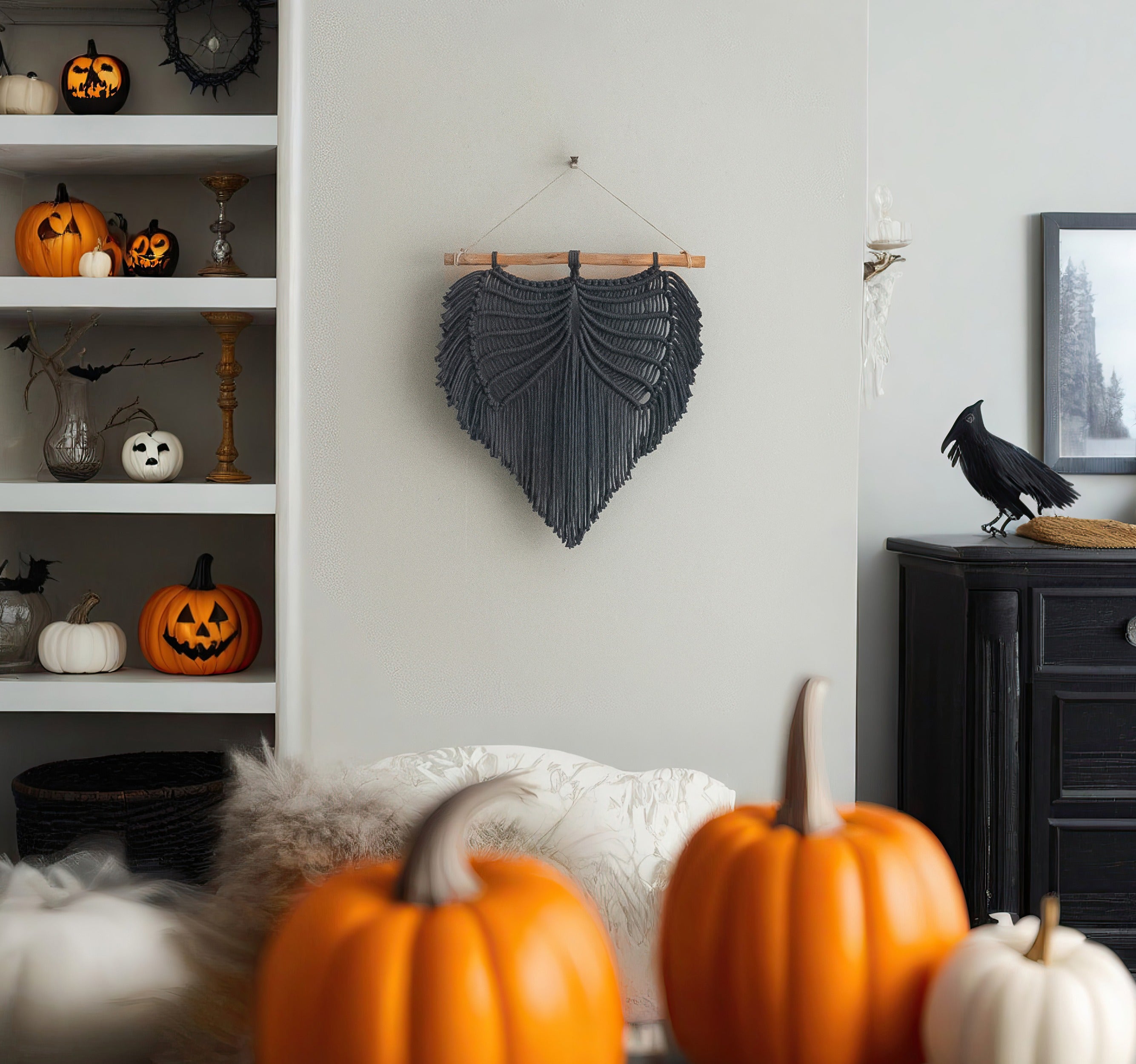 Macrame Wings Wall Hanging Macrame Cord for Halloween Decor U11