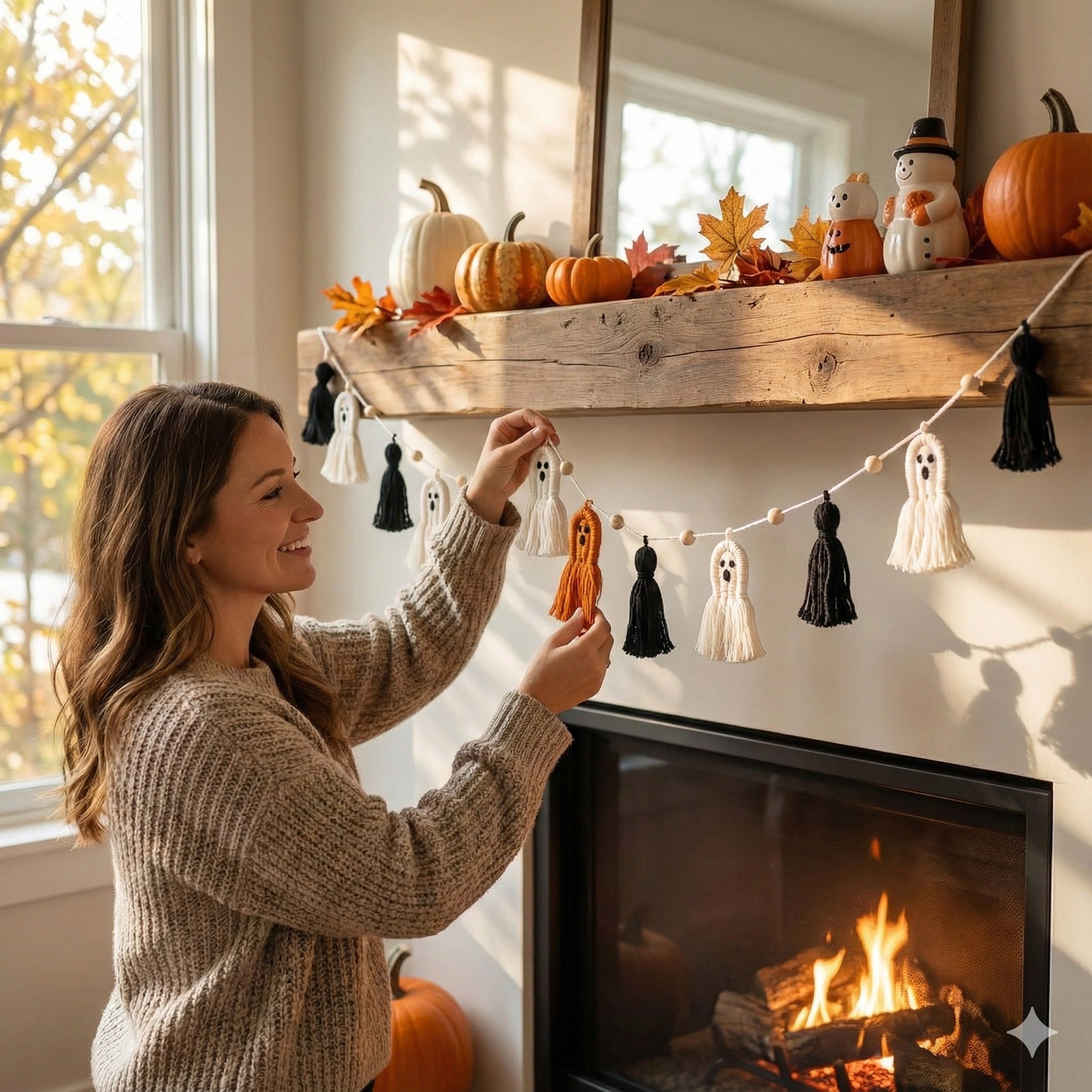 Halloween Ghost Garland macrame cord for halloween garland decor and boho halloween decor U13