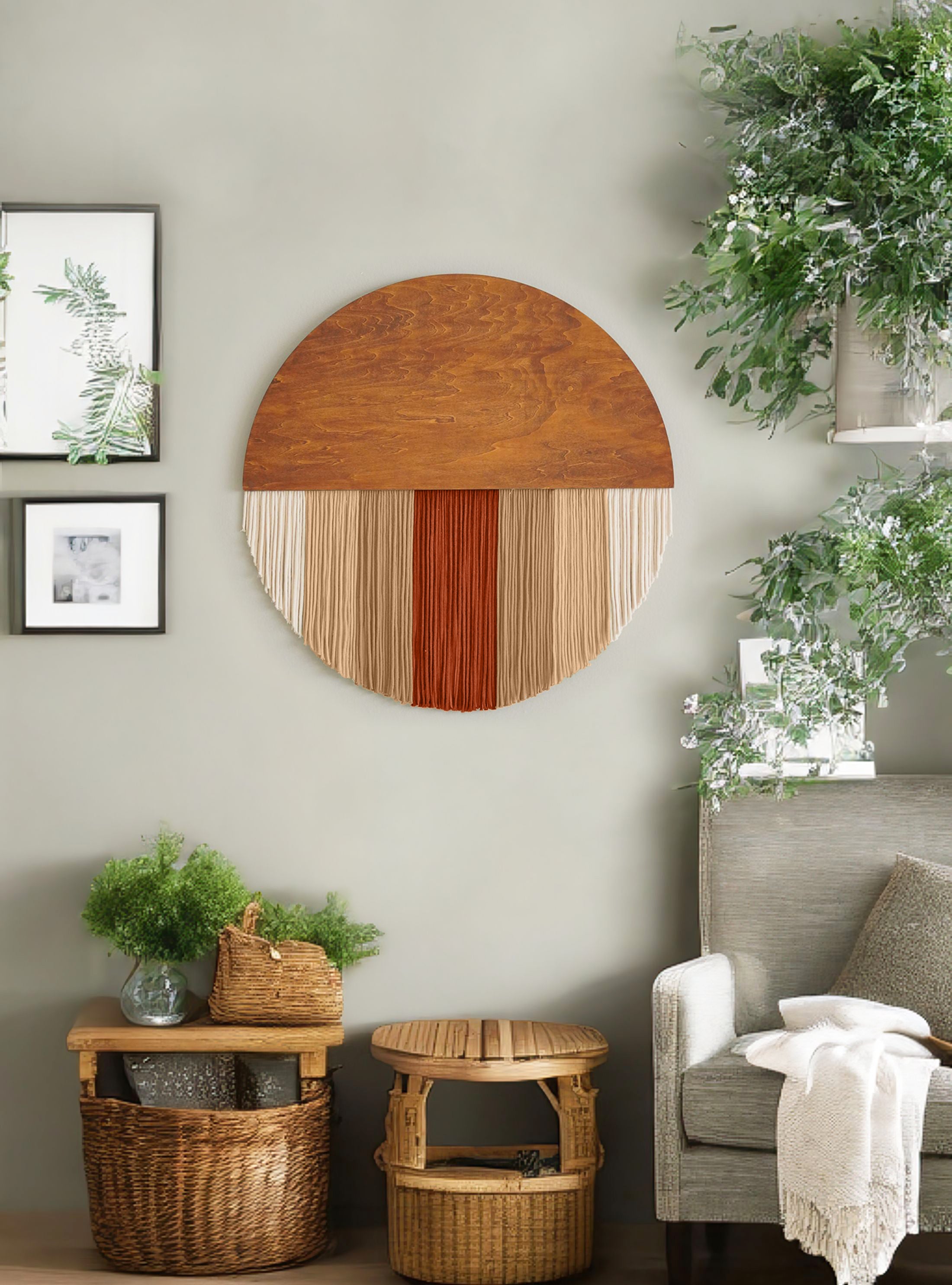 Lunar Memory Wall Hanging – Boho Green Cotton Wall Art V07