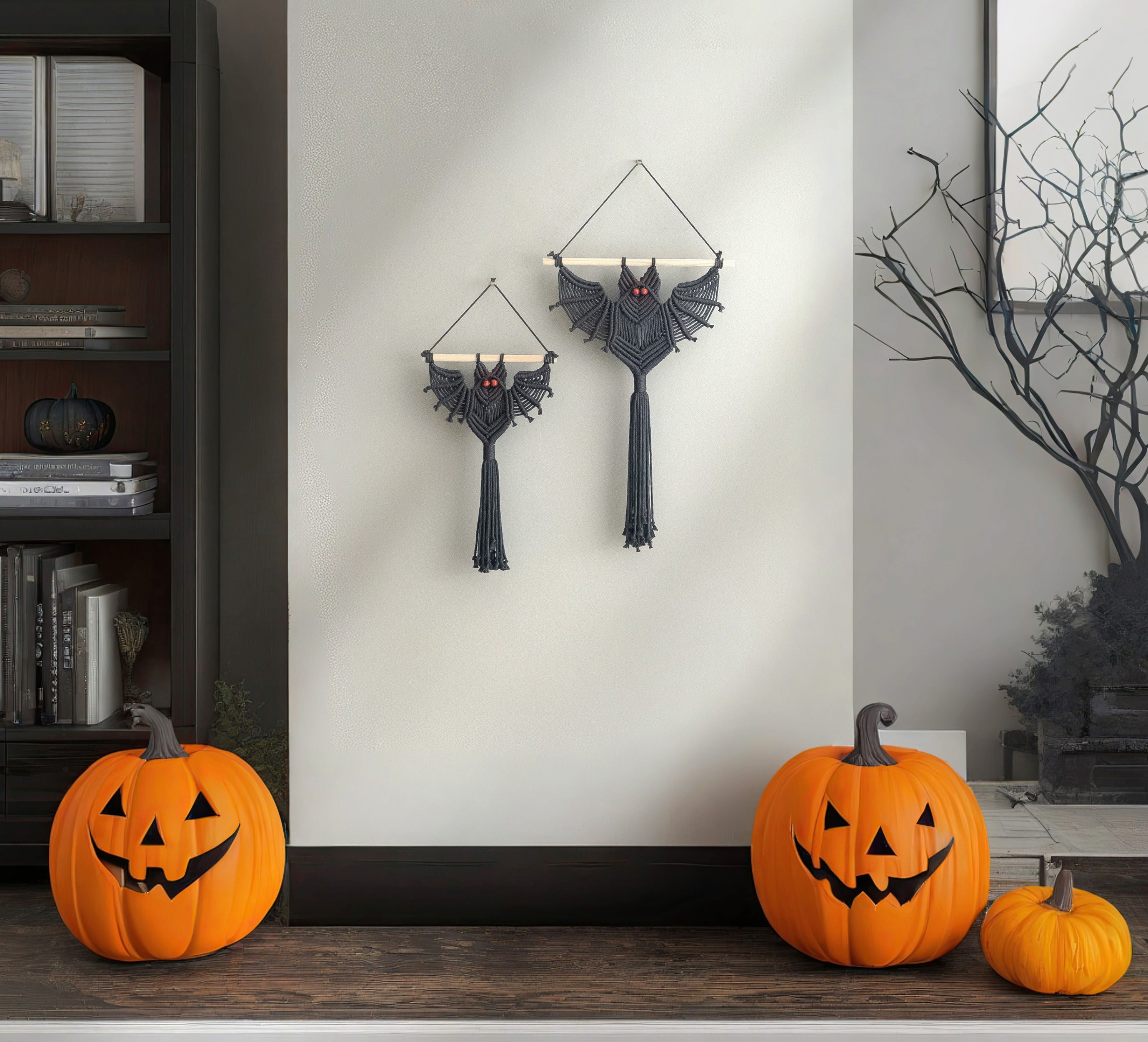 Macrame Wings Wall Hanging with driftwood for spooky gothic wall decor V12