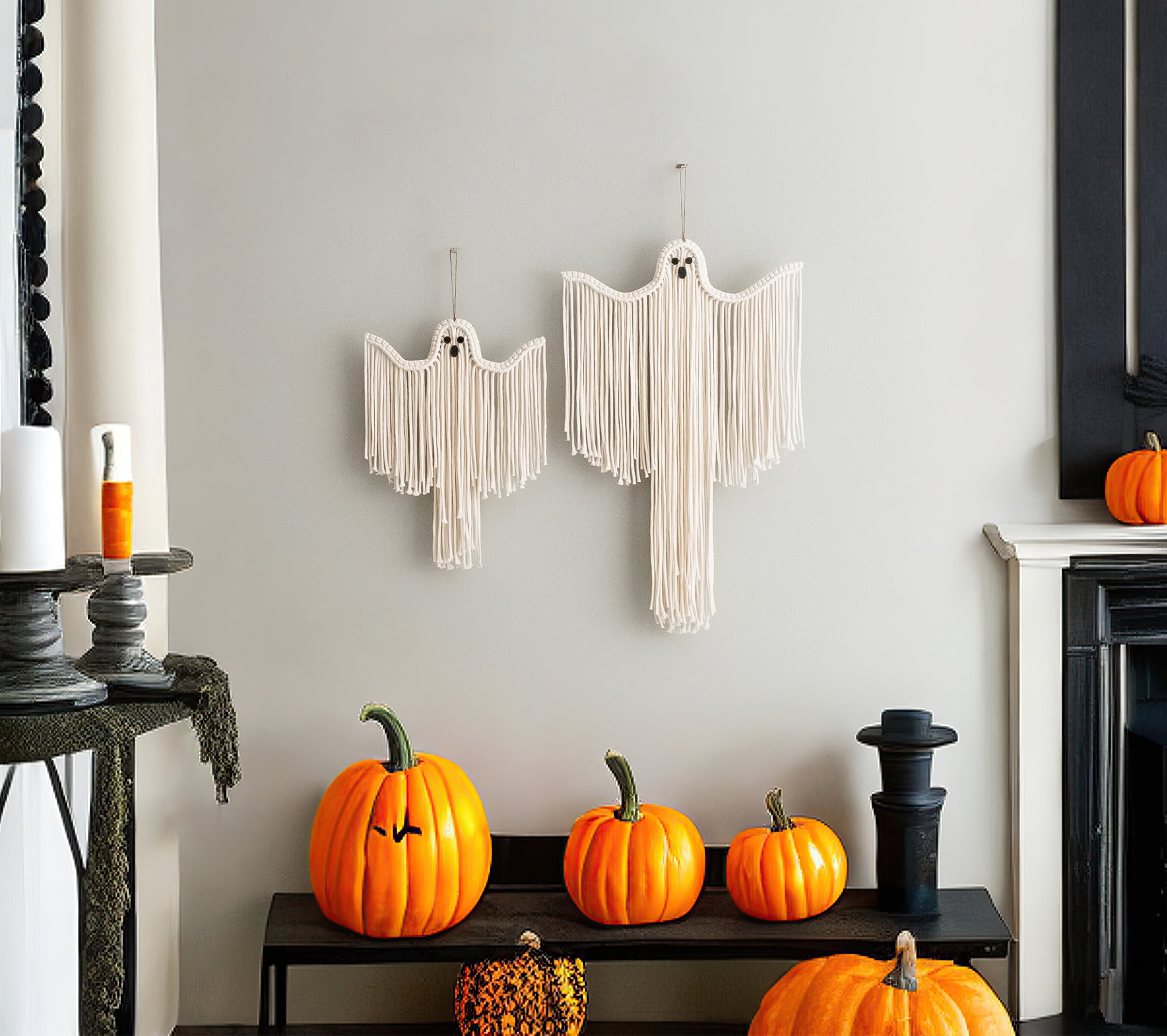 Macrame Ghost Halloween Decor – Cotton Spooky Wall Hanging V20