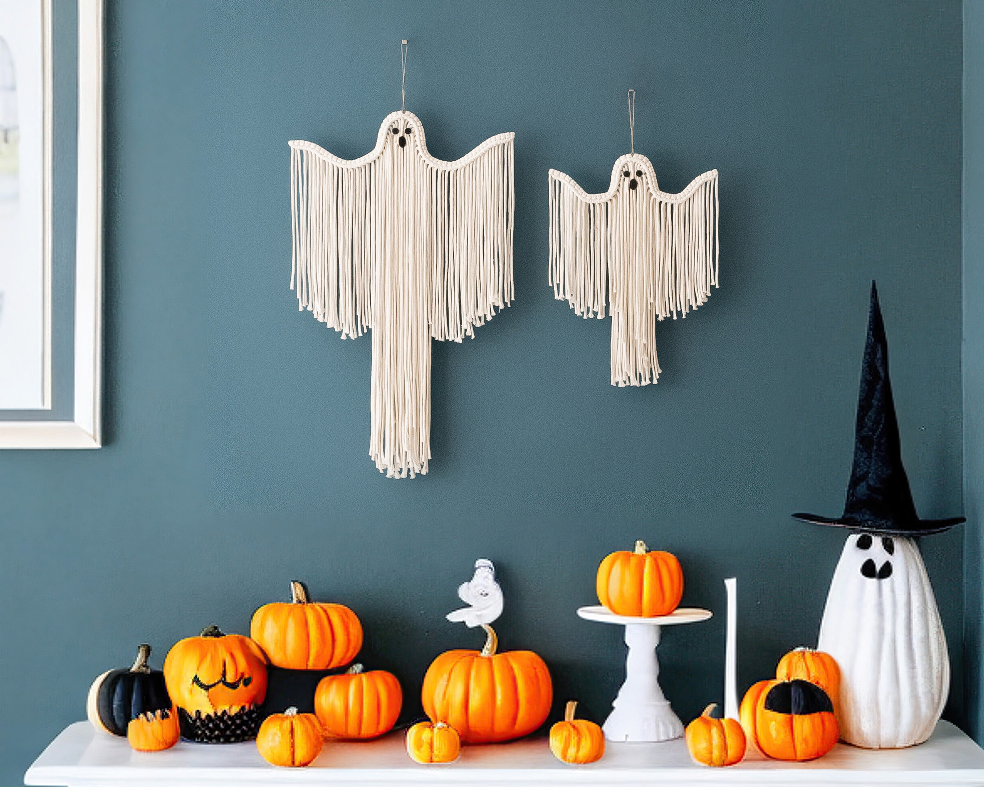 Macrame Ghost Halloween Decor – Cotton Spooky Wall Hanging V20
