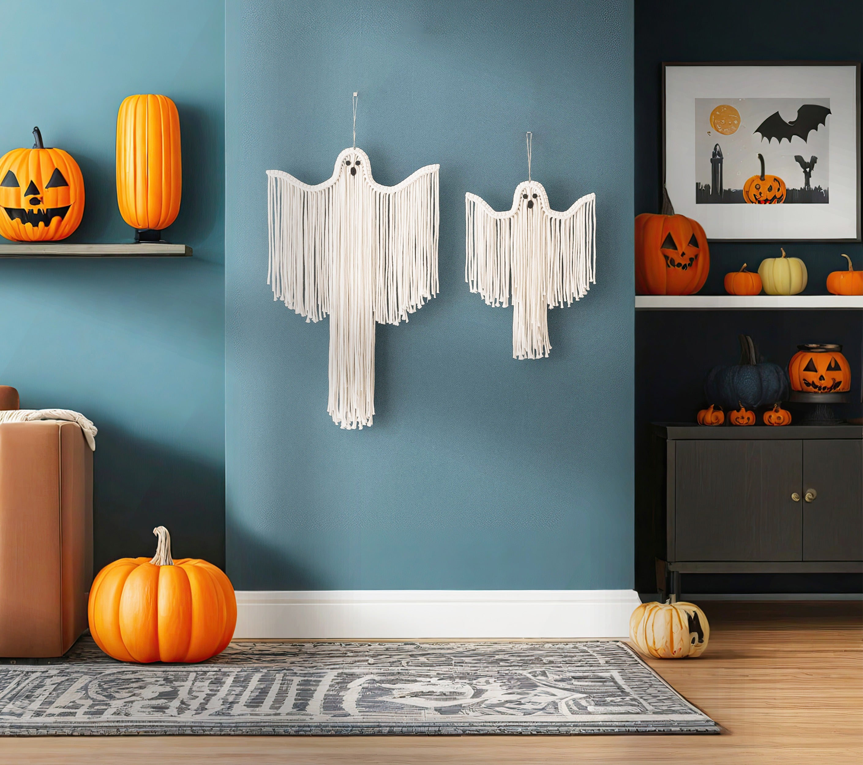 Macrame Ghost Halloween Decor – Cotton Spooky Wall Hanging V20