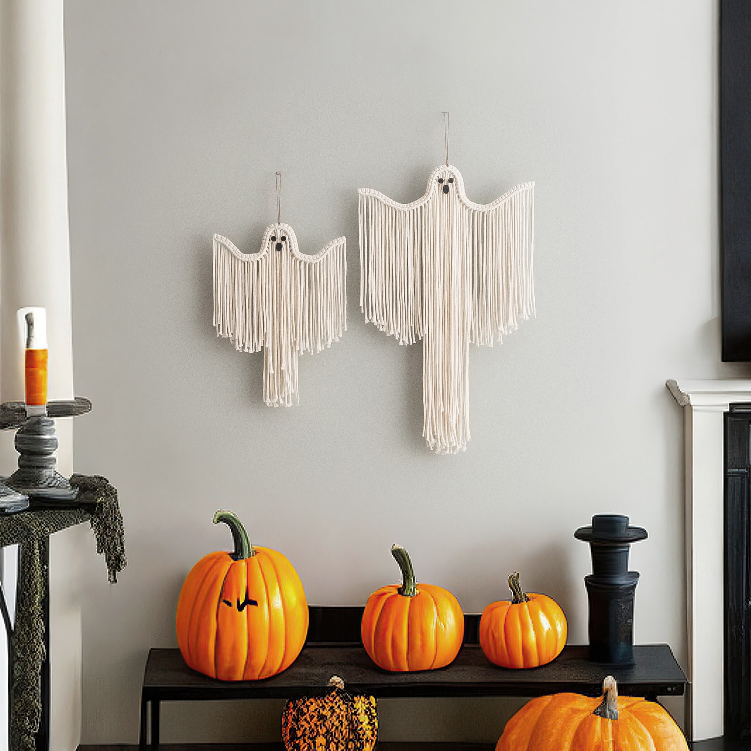 Macrame Ghost Halloween Decor – Cotton Spooky Wall Hanging V20