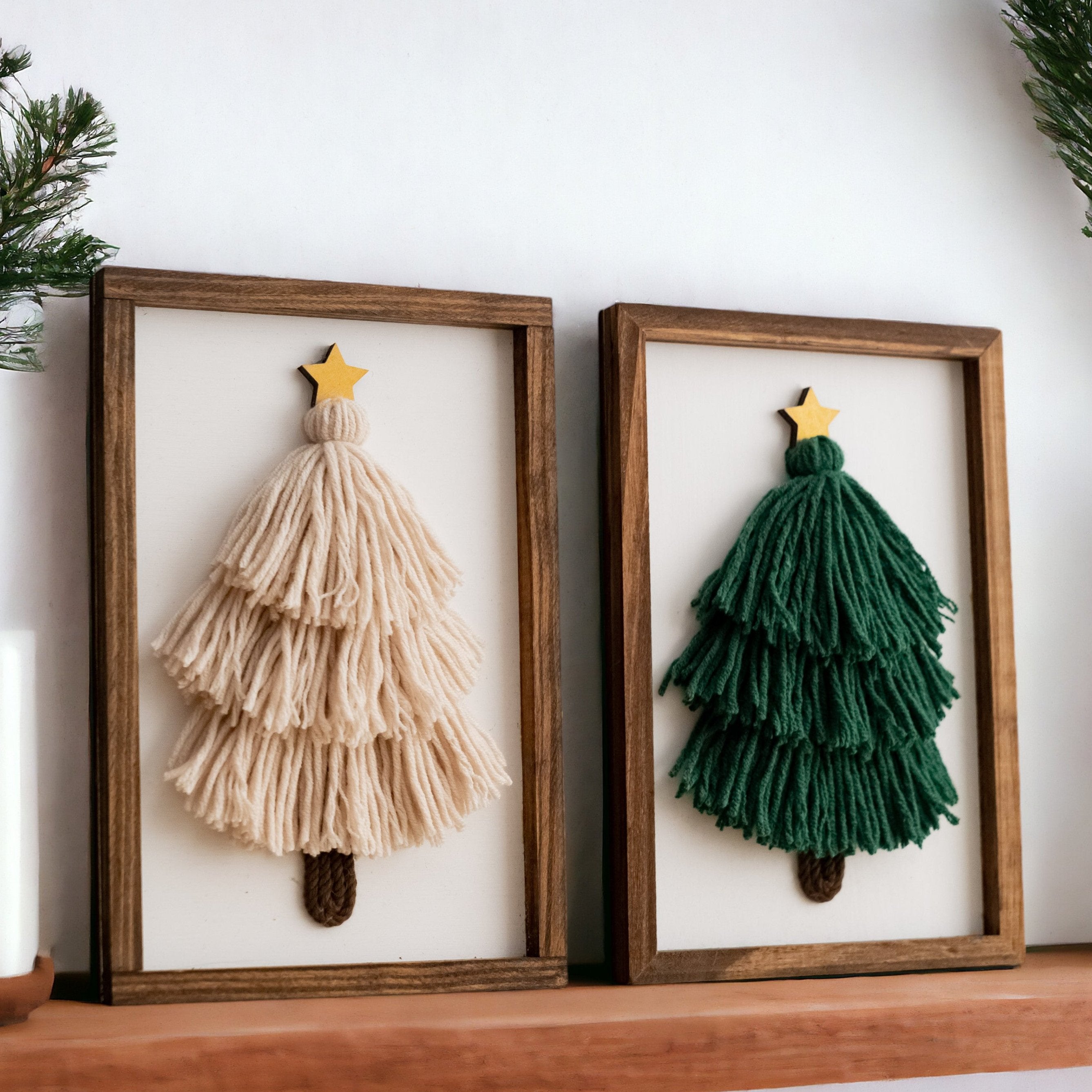 Framed Macrame Christmas Tree – Yarn Decor for Holiday Table V23