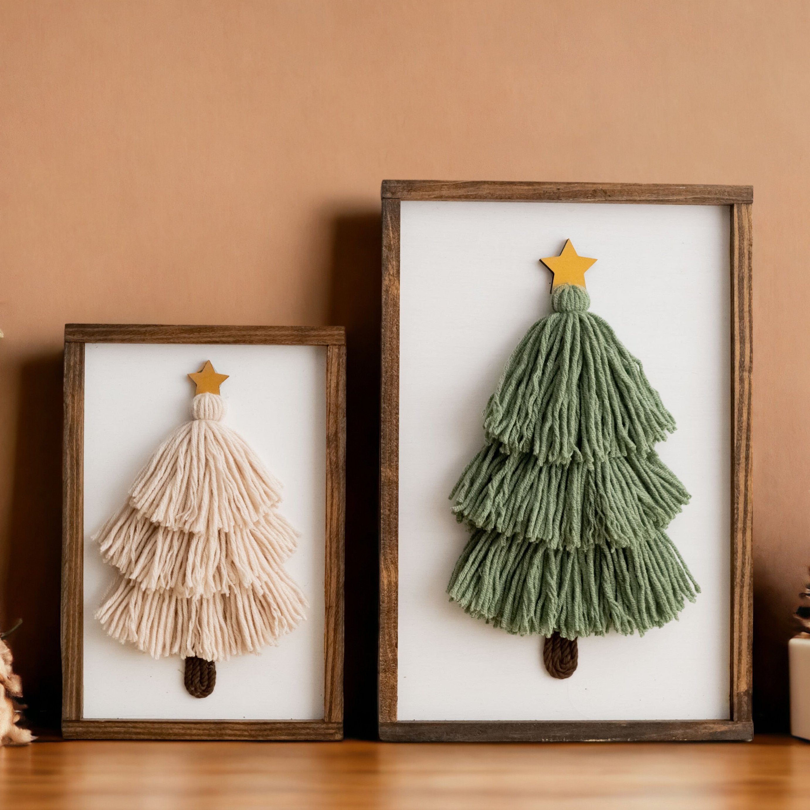 Framed Macrame Christmas Tree – Yarn Decor for Holiday Table V23