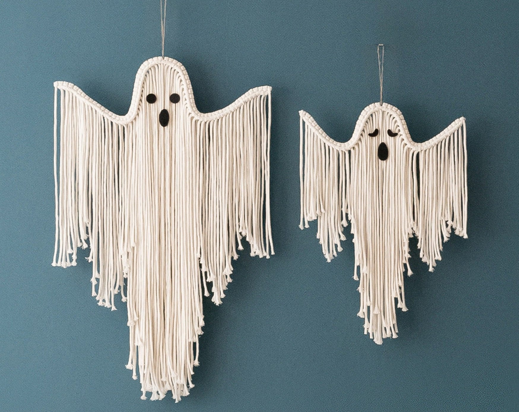 Macrame Ghost Halloween Decor – Cotton Spooky Wall Hanging V73