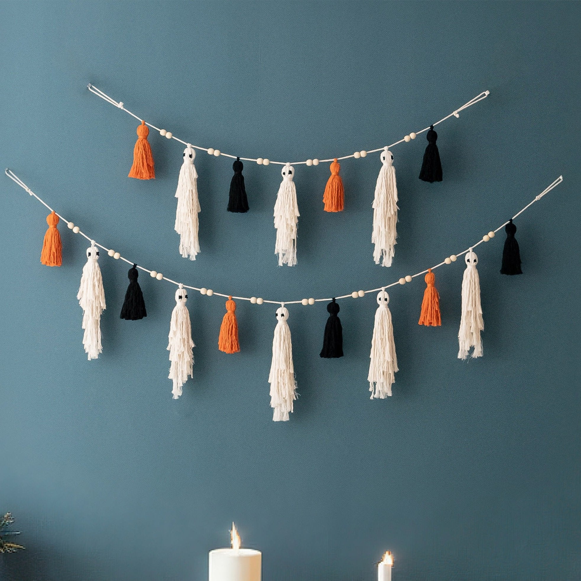 Macrame Ghost Garland – Cotton Halloween Party Wall Decor V75