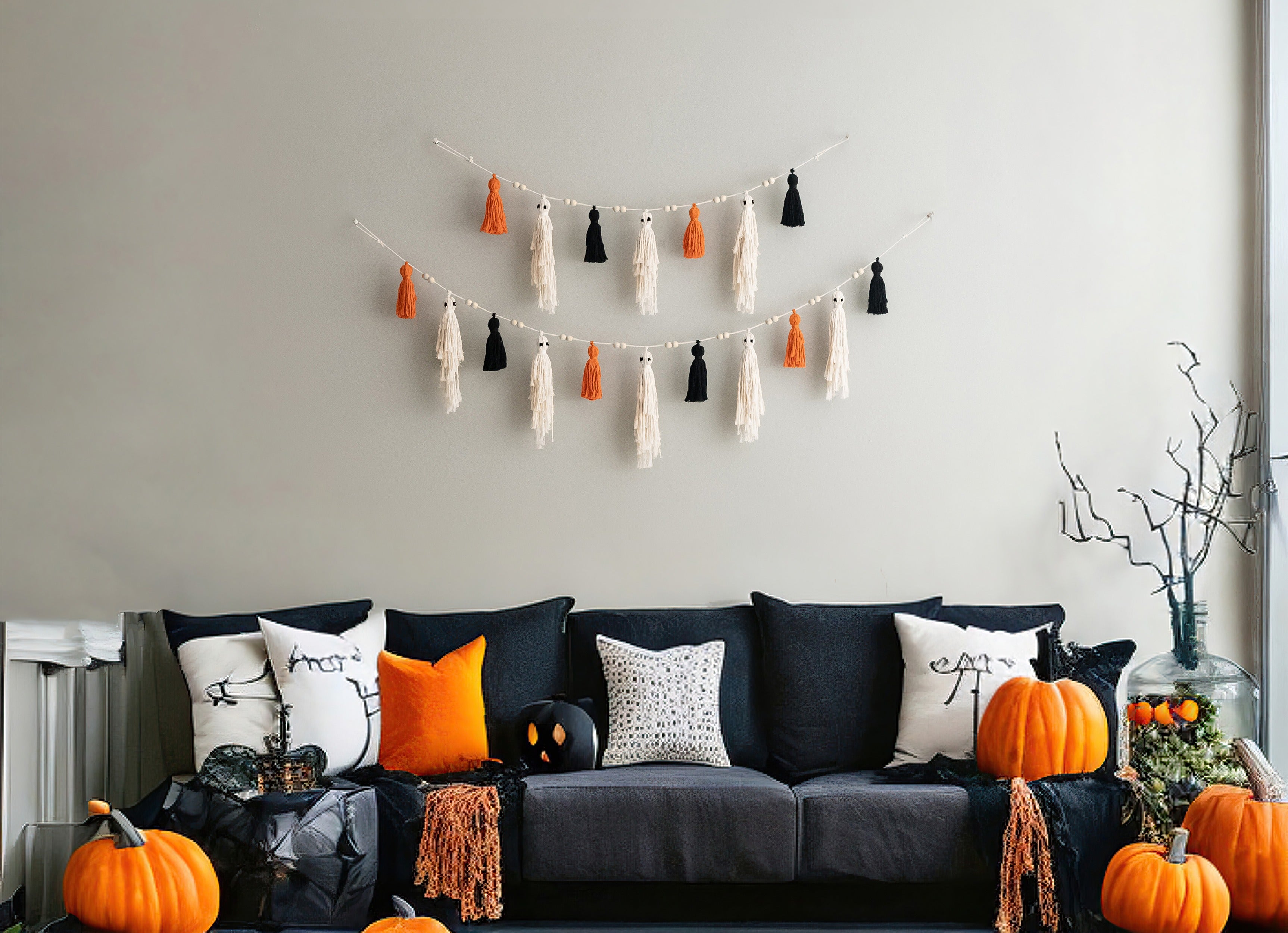 Macrame Ghost Garland – Cotton Halloween Party Wall Decor V75