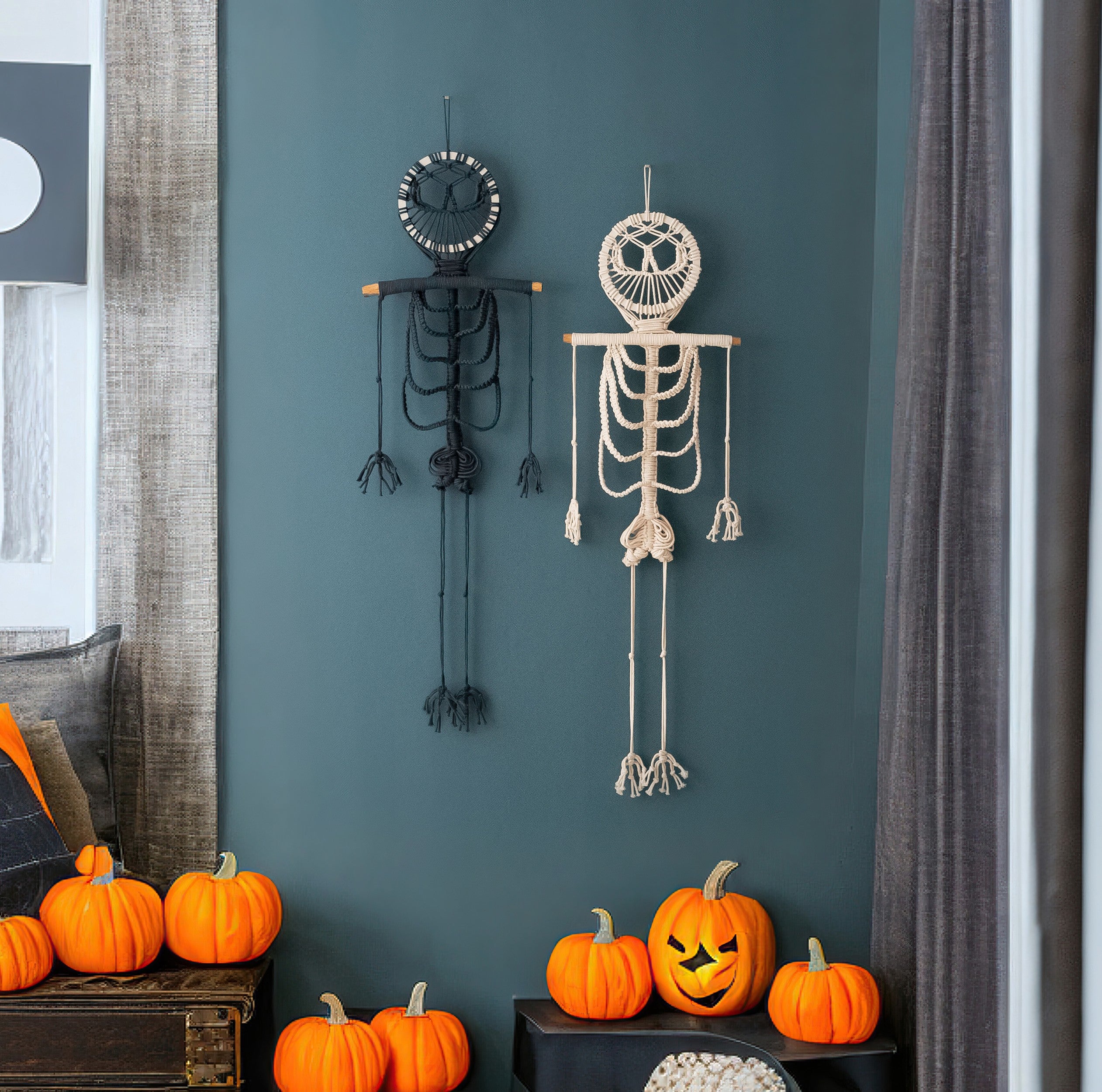Spooky Halloween Wall Decor – Macrame Skeleton Hanging V79