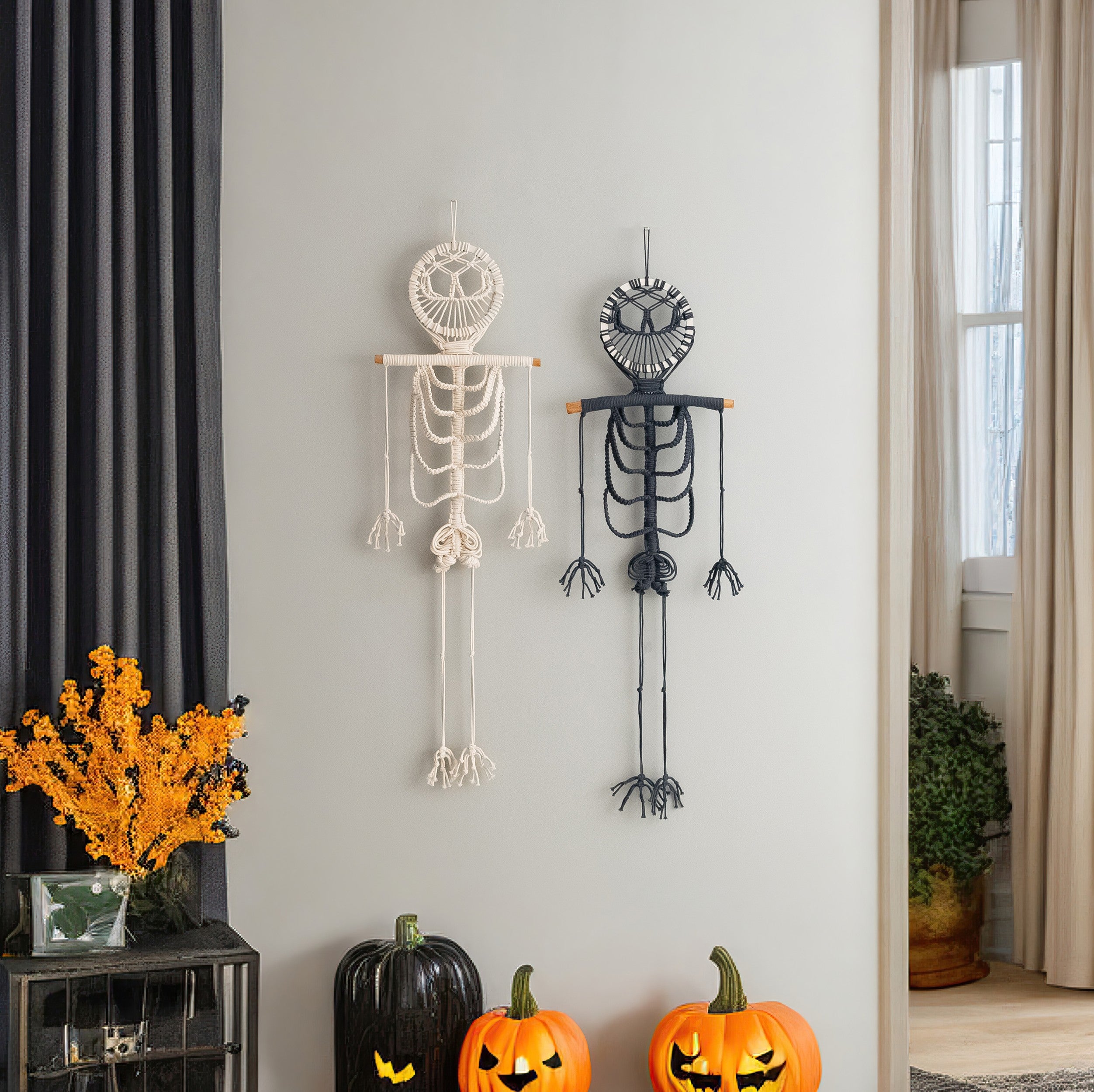 Spooky Halloween Wall Decor – Macrame Skeleton Hanging V79