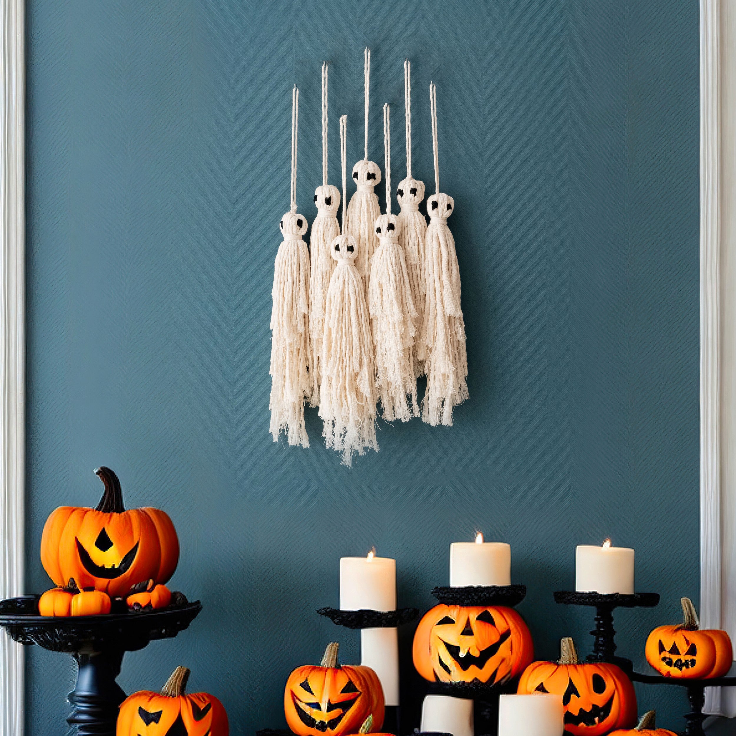 Rustic Halloween Decor – Macrame Ghost Wall Hanging with Cotton Cord V82