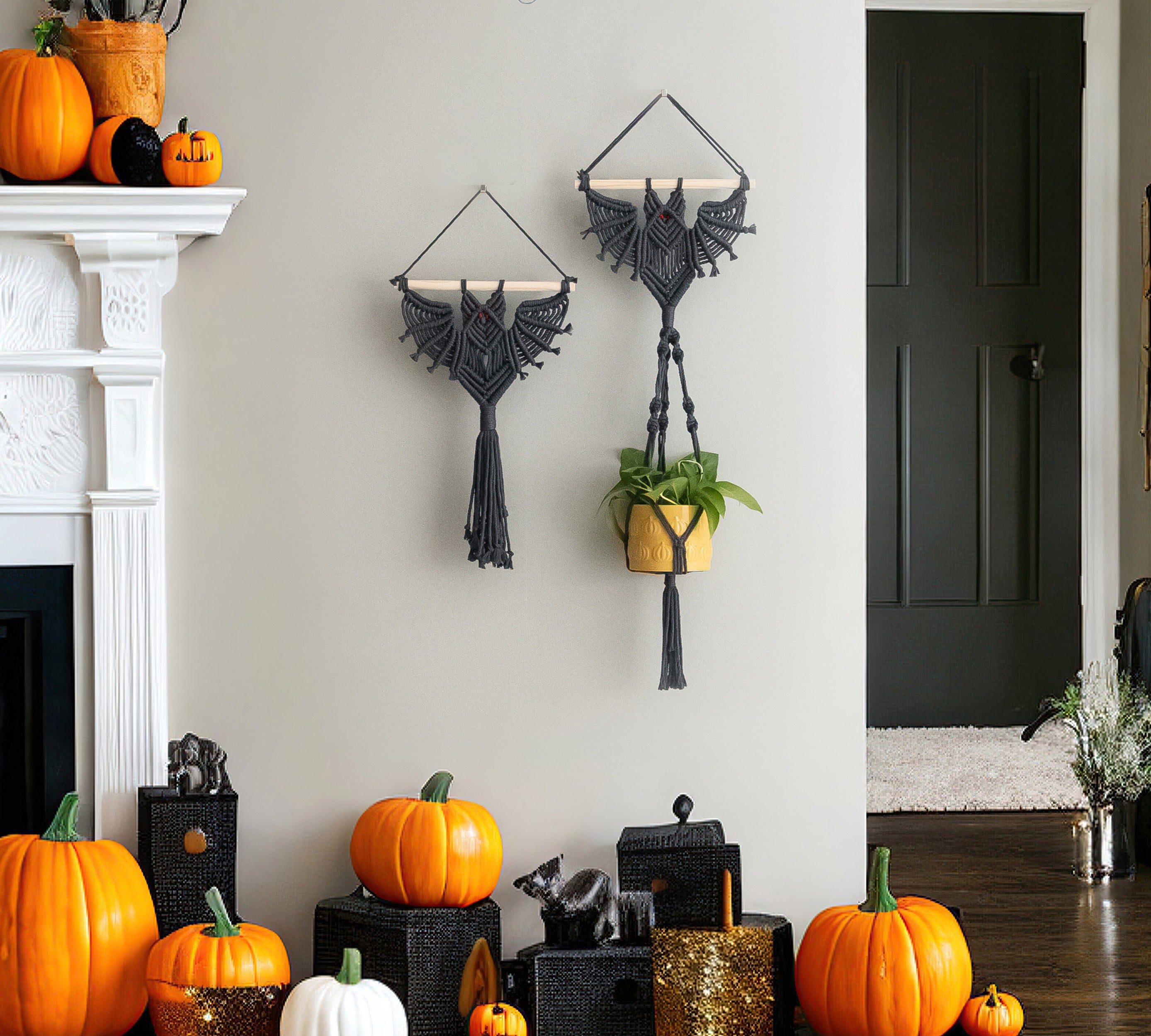 Macrame Bat-Inspired Wall Decor & Plant Hanger – Handmade Boho Art W52