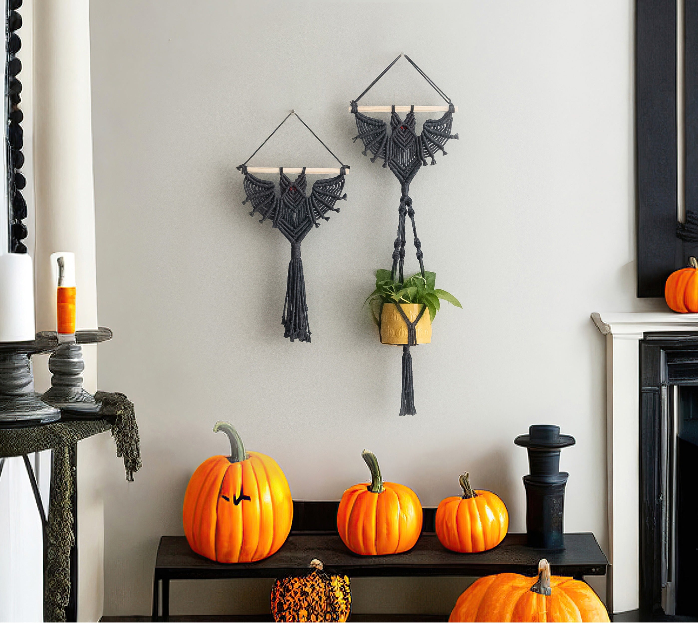 Macrame Bat-Inspired Wall Decor & Plant Hanger – Handmade Boho Art W52
